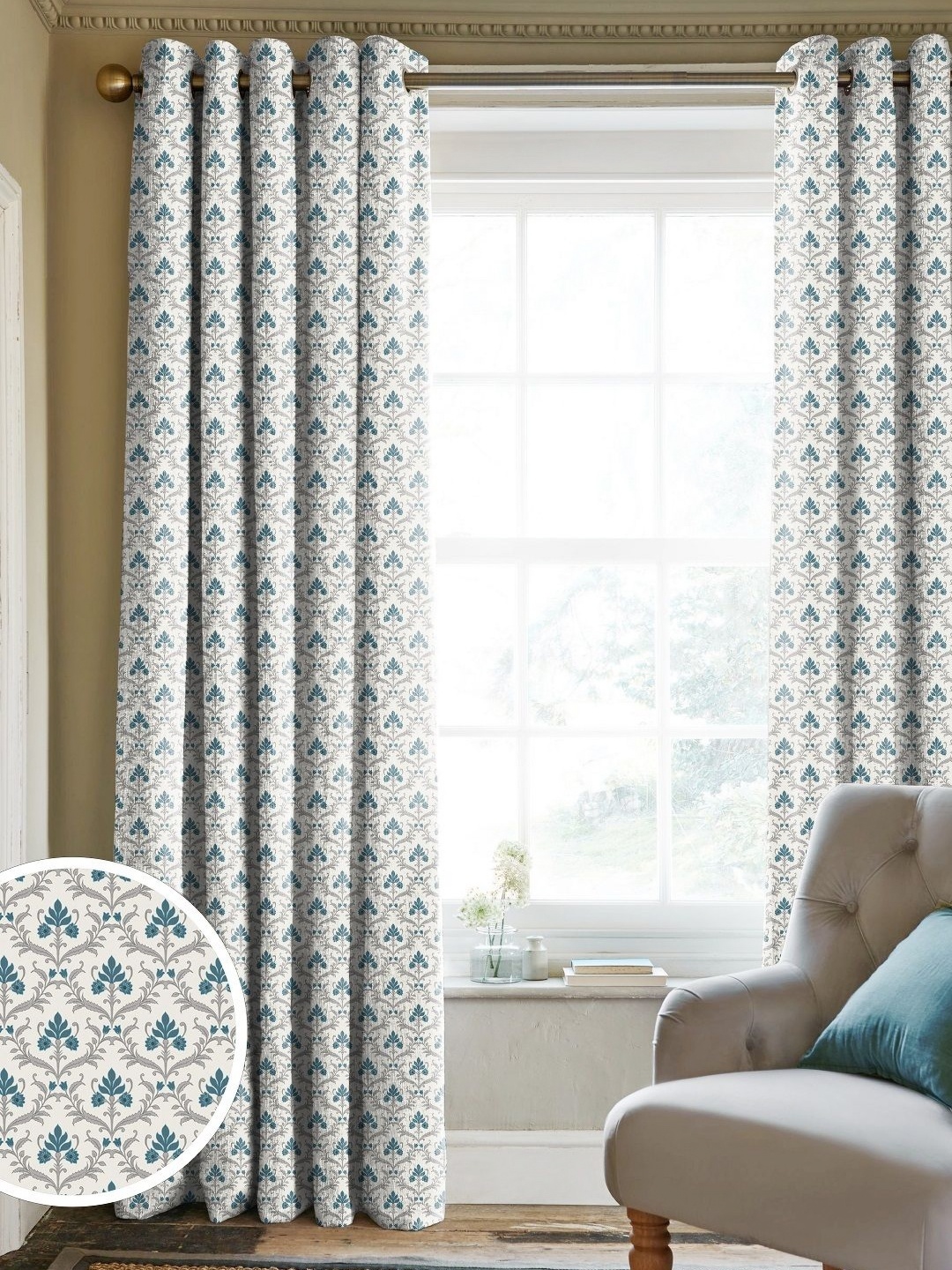 

CASABLEU Teal Set of 2 Geometric Door Curtain