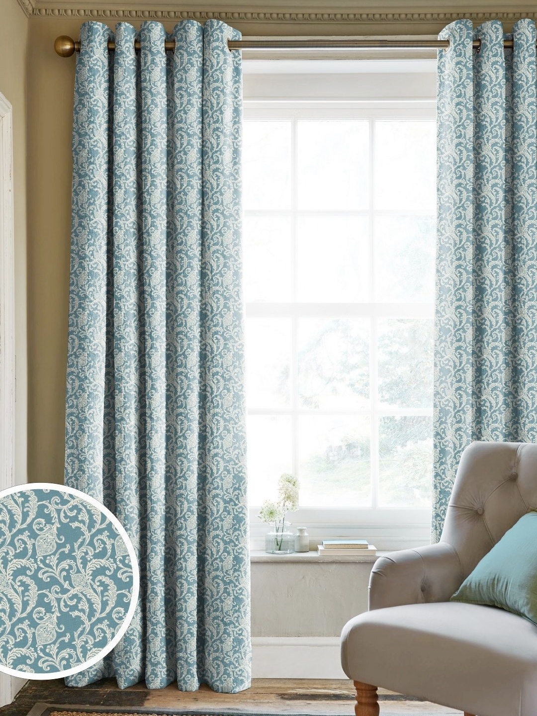 

CASABLEU Teal Set of 2 Geometric Long Door Curtain