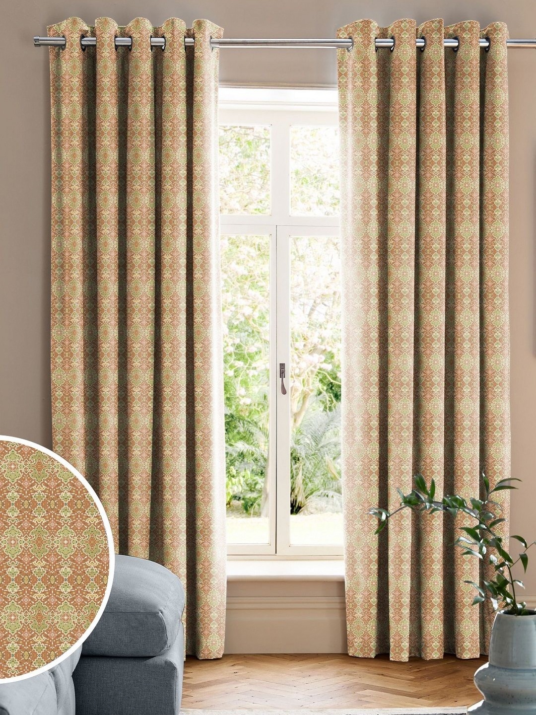 

CASABLEU Mustard Set of 2 Geometric Door Curtain