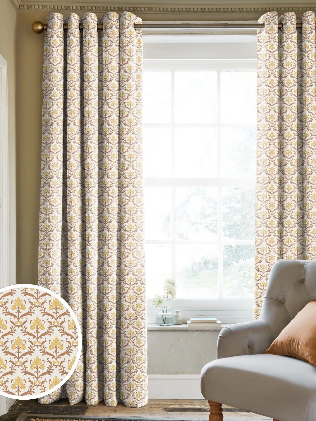 

CASABLEU Yellow Set of 2 Geometric Long Door Curtain
