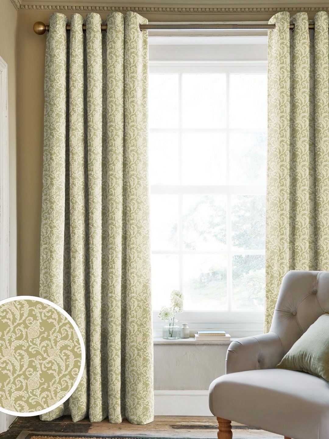 

CASABLEU Green Set of 2 Geometric Long Door Curtain