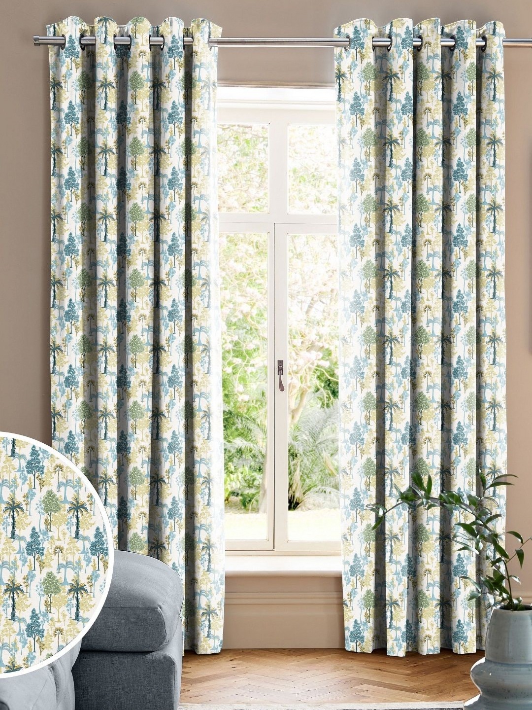 

CASABLEU Green Set of 2 Floral Door Curtain