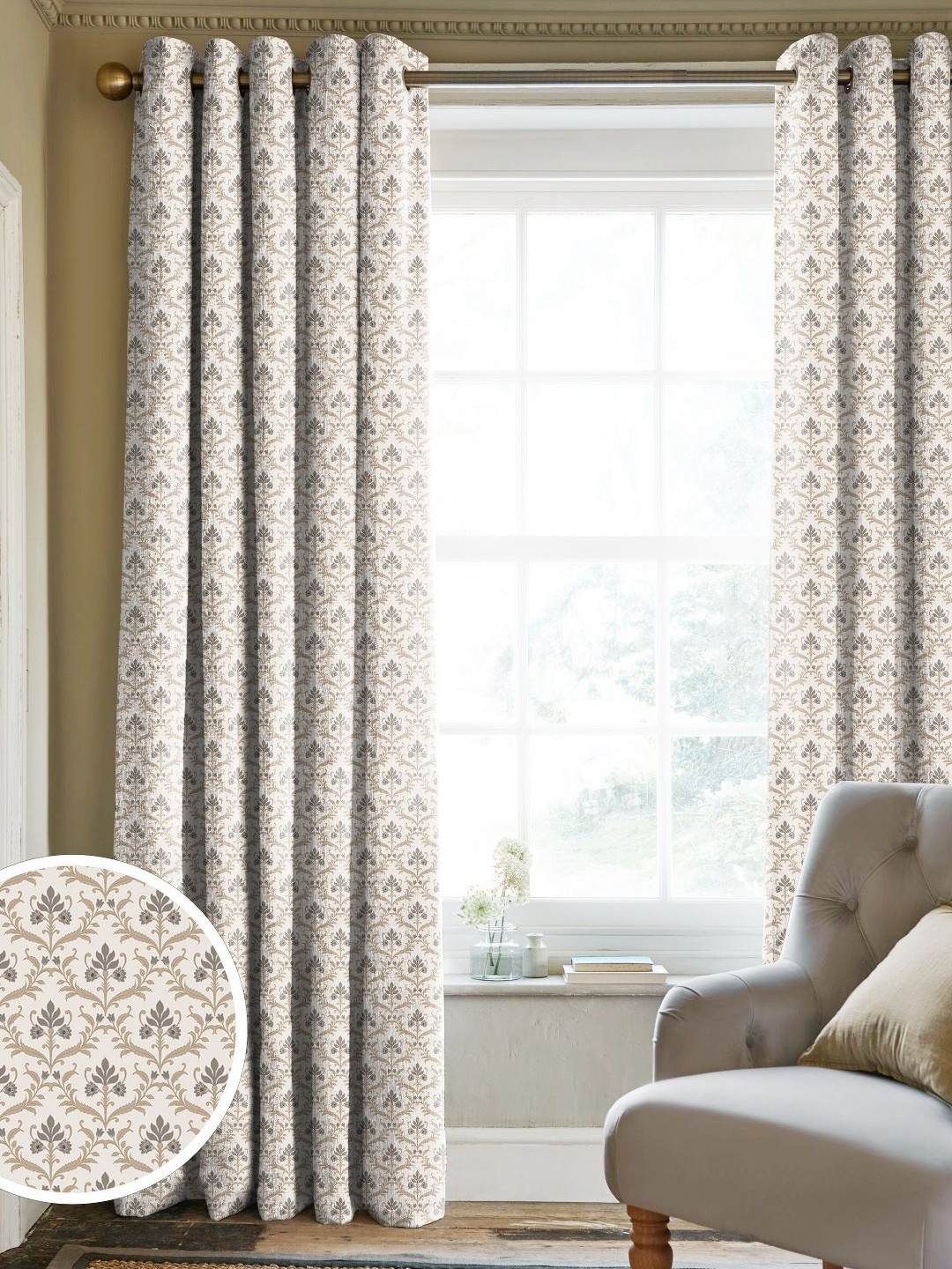 

CASABLEU Grey Set of 2 Geometric Long Door Curtain