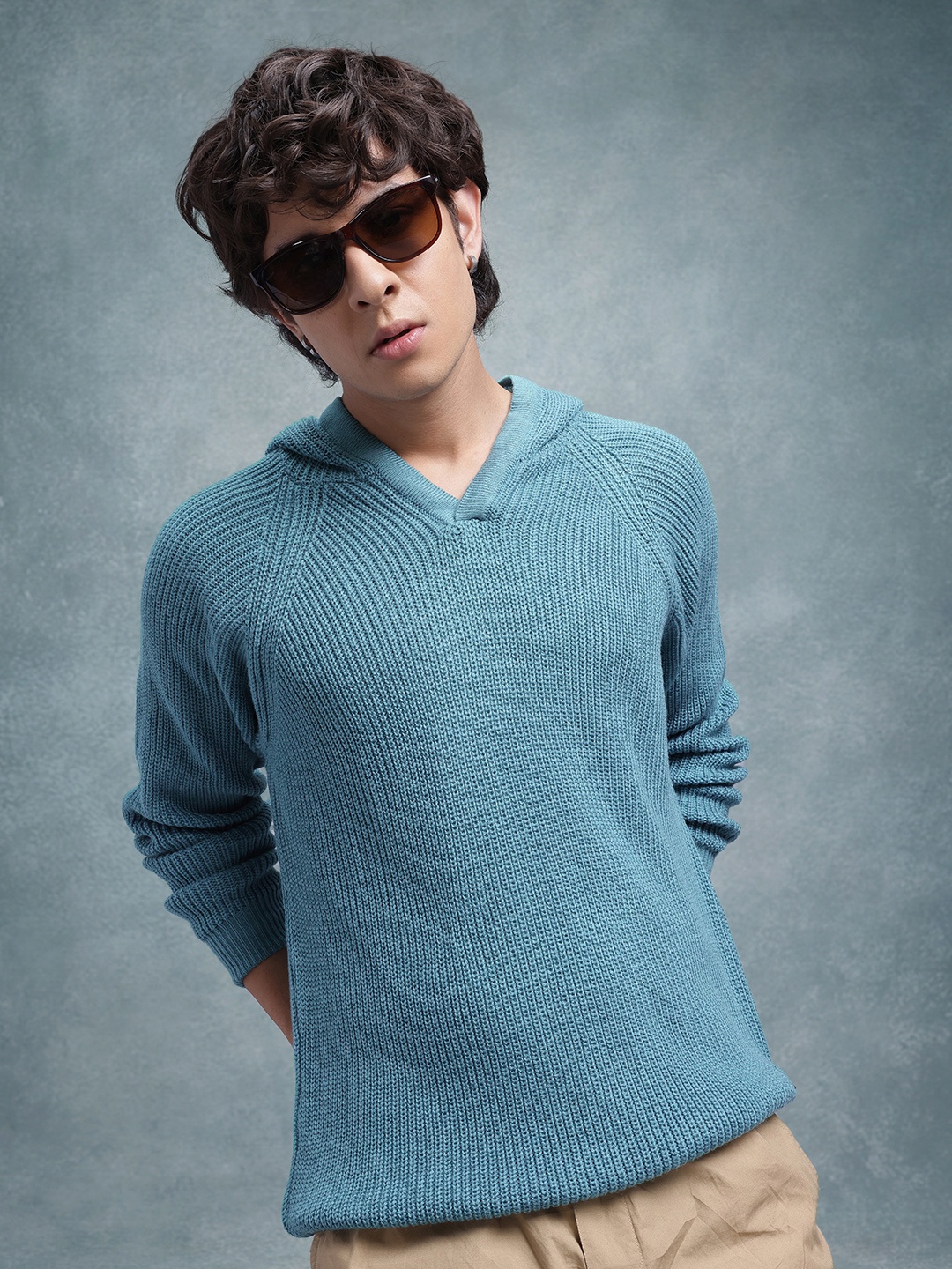 

The Roadster Lifestyle Co. Men Hooded Pure Cotton Pullover, Blue