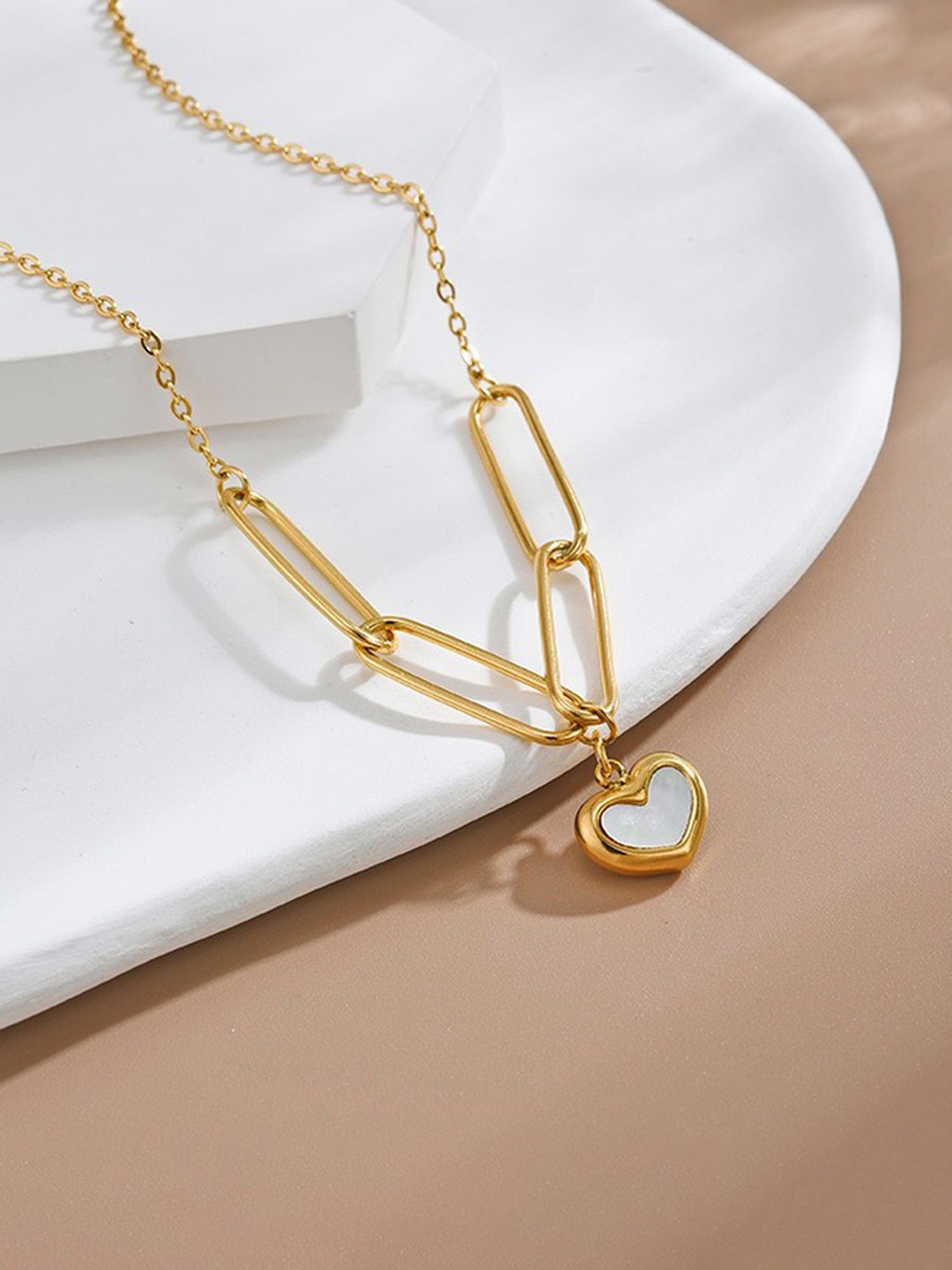

Jewels Galaxy Gold-plated Heart Shaped Necklace With Chains