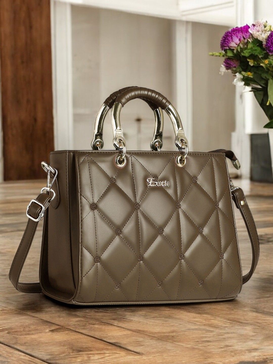

Exotic Geometric Shopper Sling Bag, Khaki
