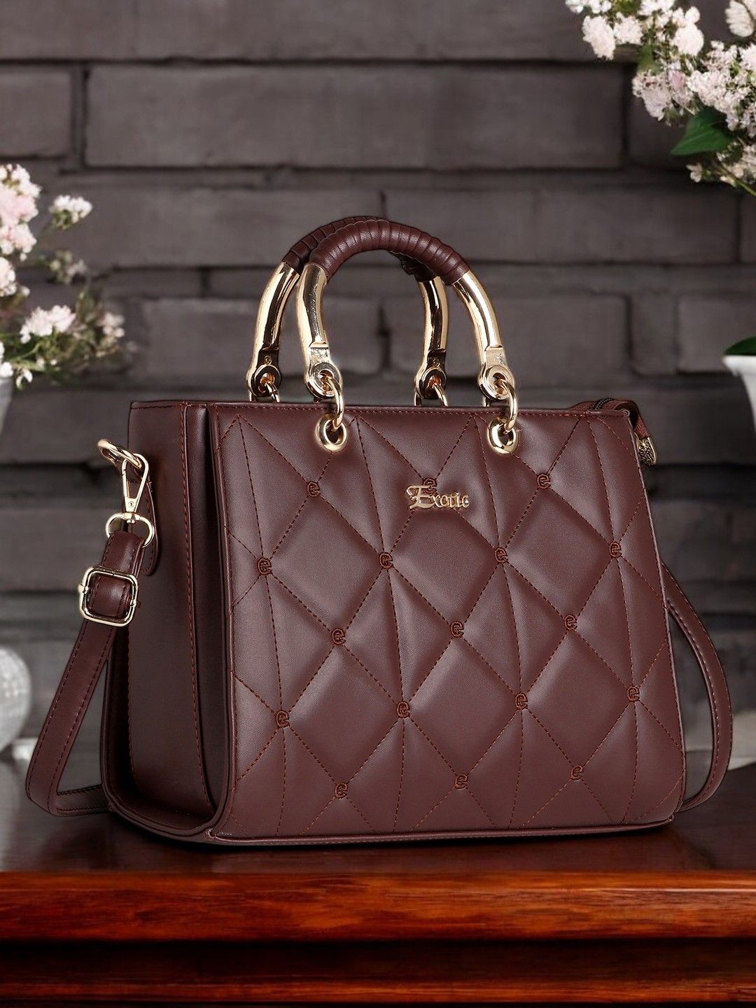 

Exotic Geometric Shopper Sling Bag, Coffee brown