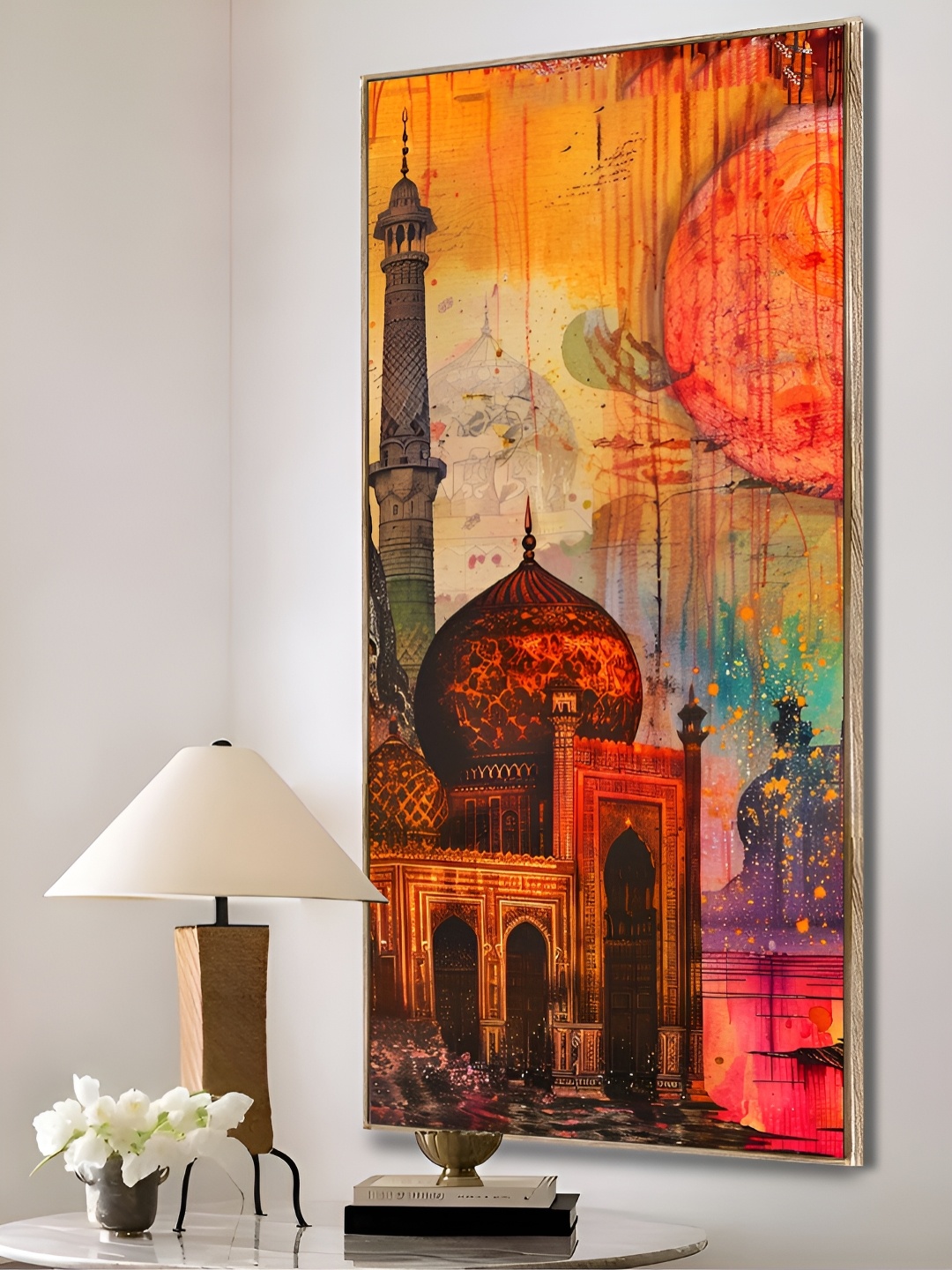 Art Street Orange & Green Indian Mugal Framed Canvas Wall Painting