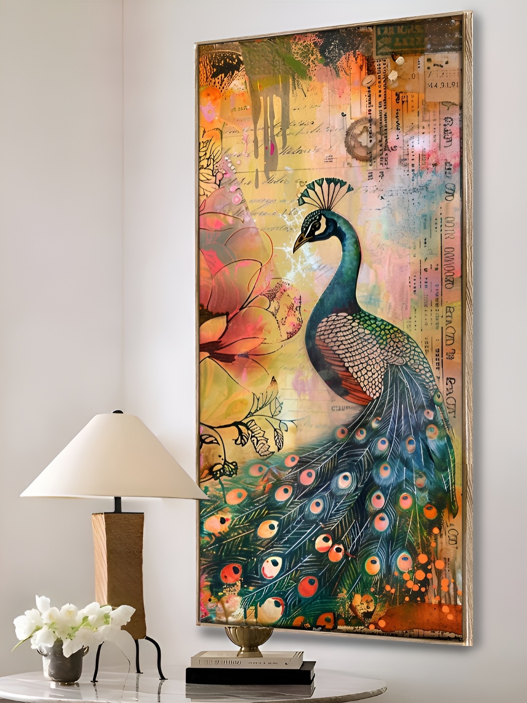 

Art Street Green & Yellow Peacock Framed Canvas Wall Painting