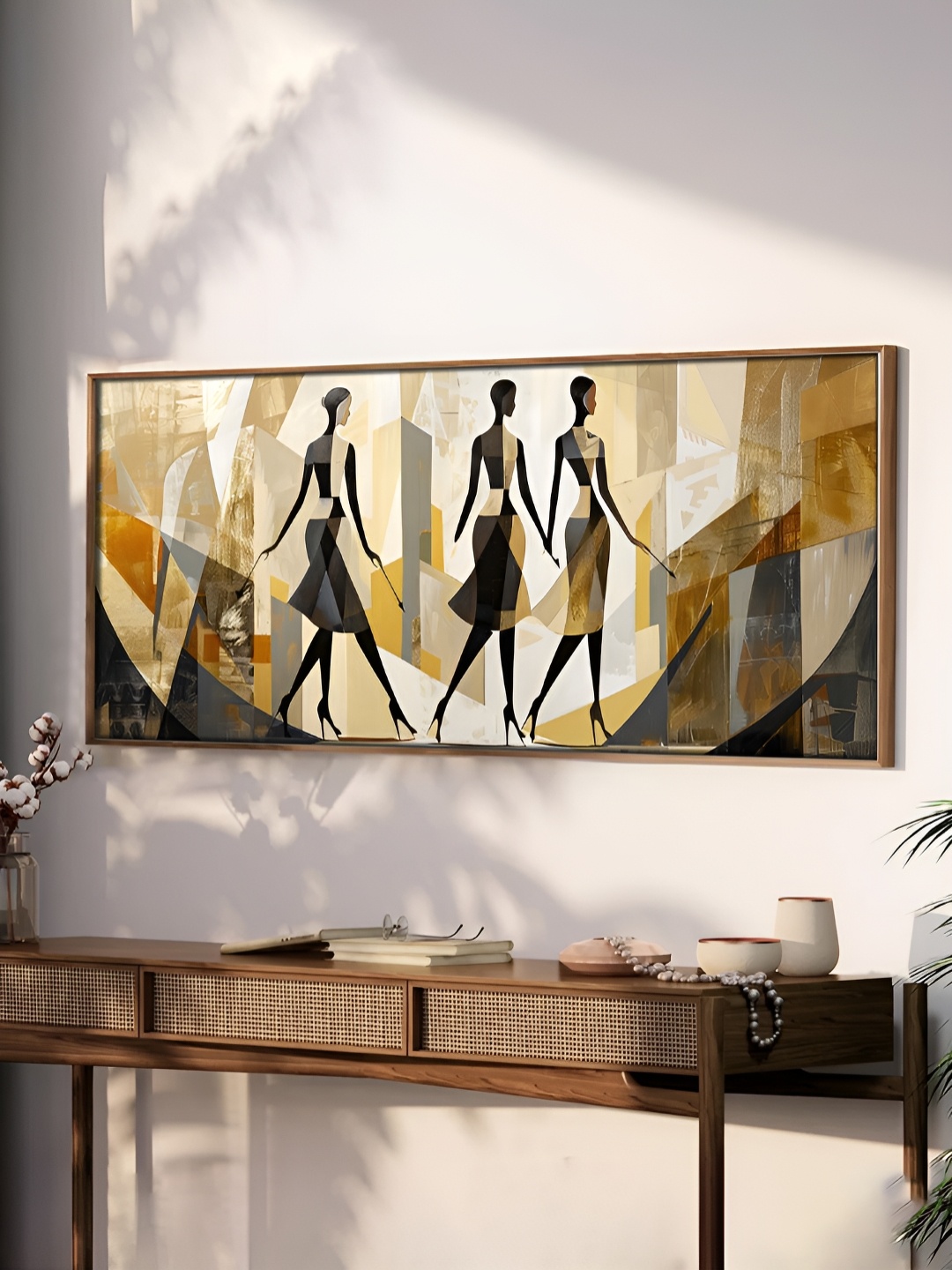 Art Street Yellow & Brown Minimalis African Woman Framed Canvas Wall Painting