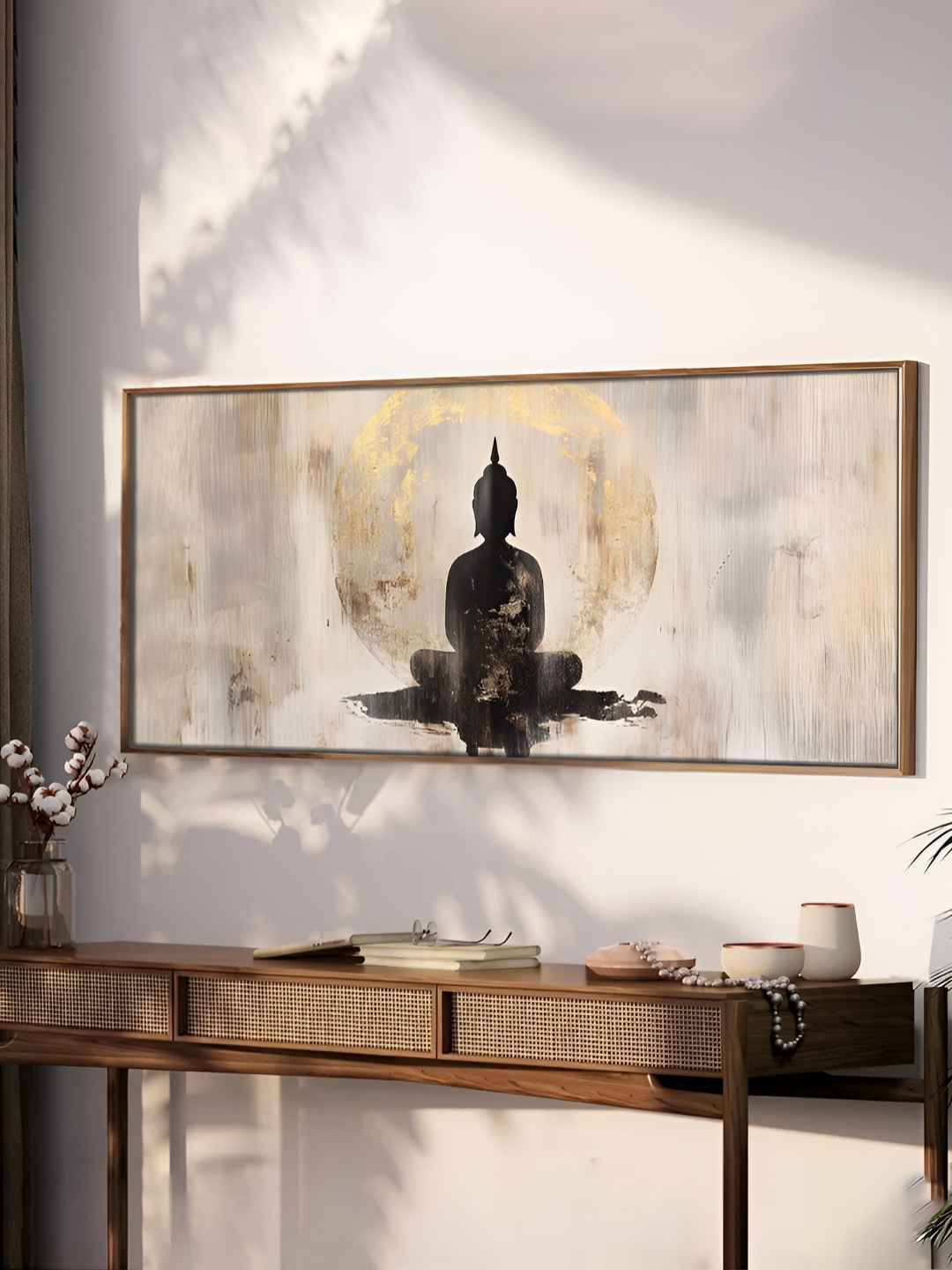

Art Street Black & White Buddha Framed Canvas Religious Wall Painting