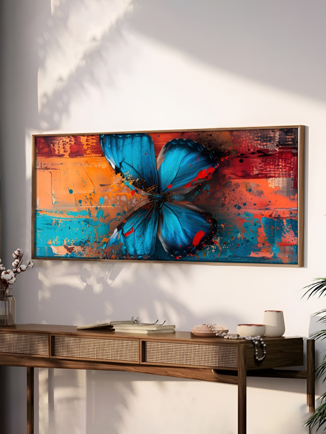 

Art Street Blue & Red Butterfly Framed Canvas Wall Painting