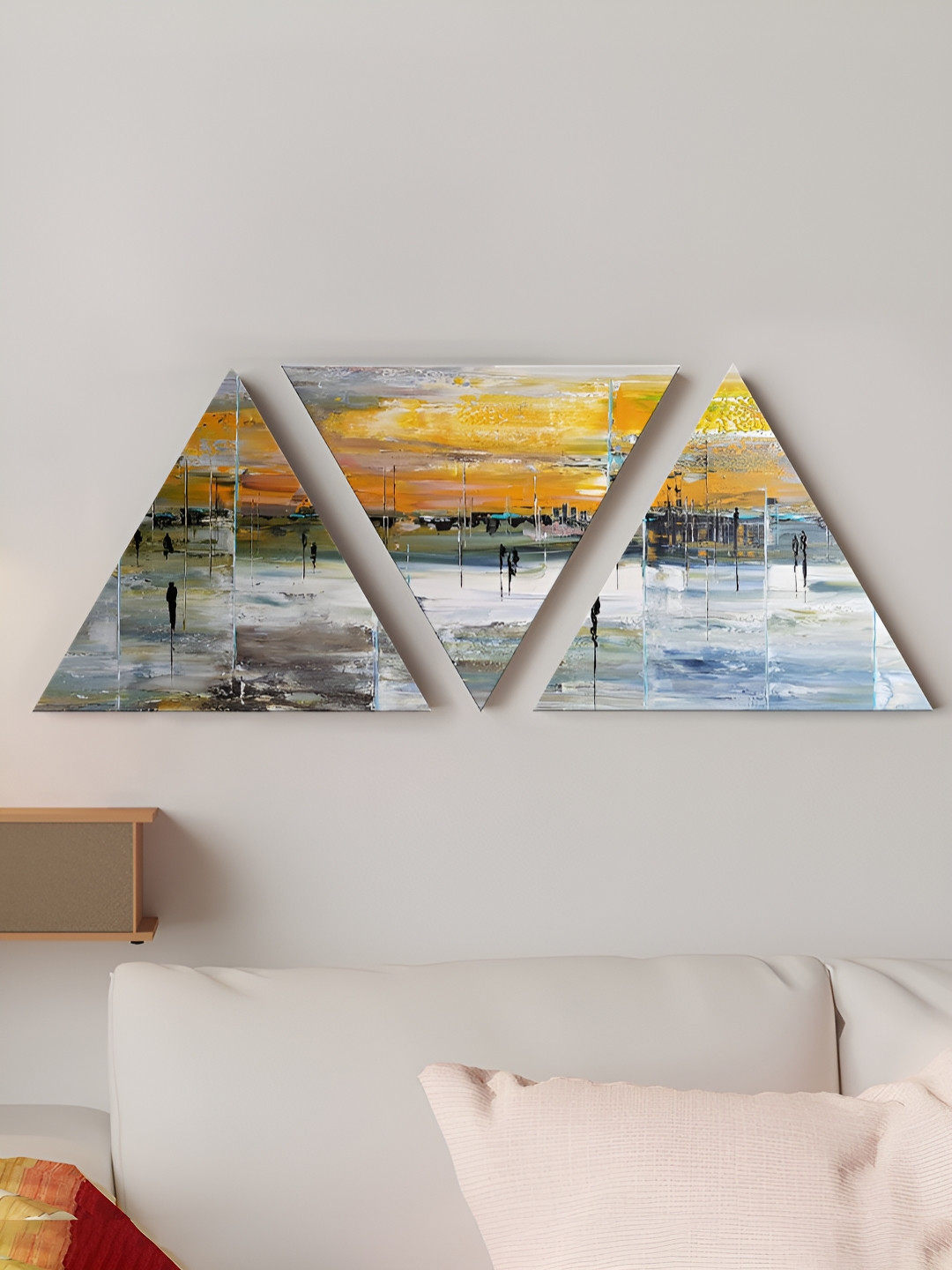 

Art Street Yellow & Blue 3 Pieces Triangle Stretched Canvas Wall Paintings