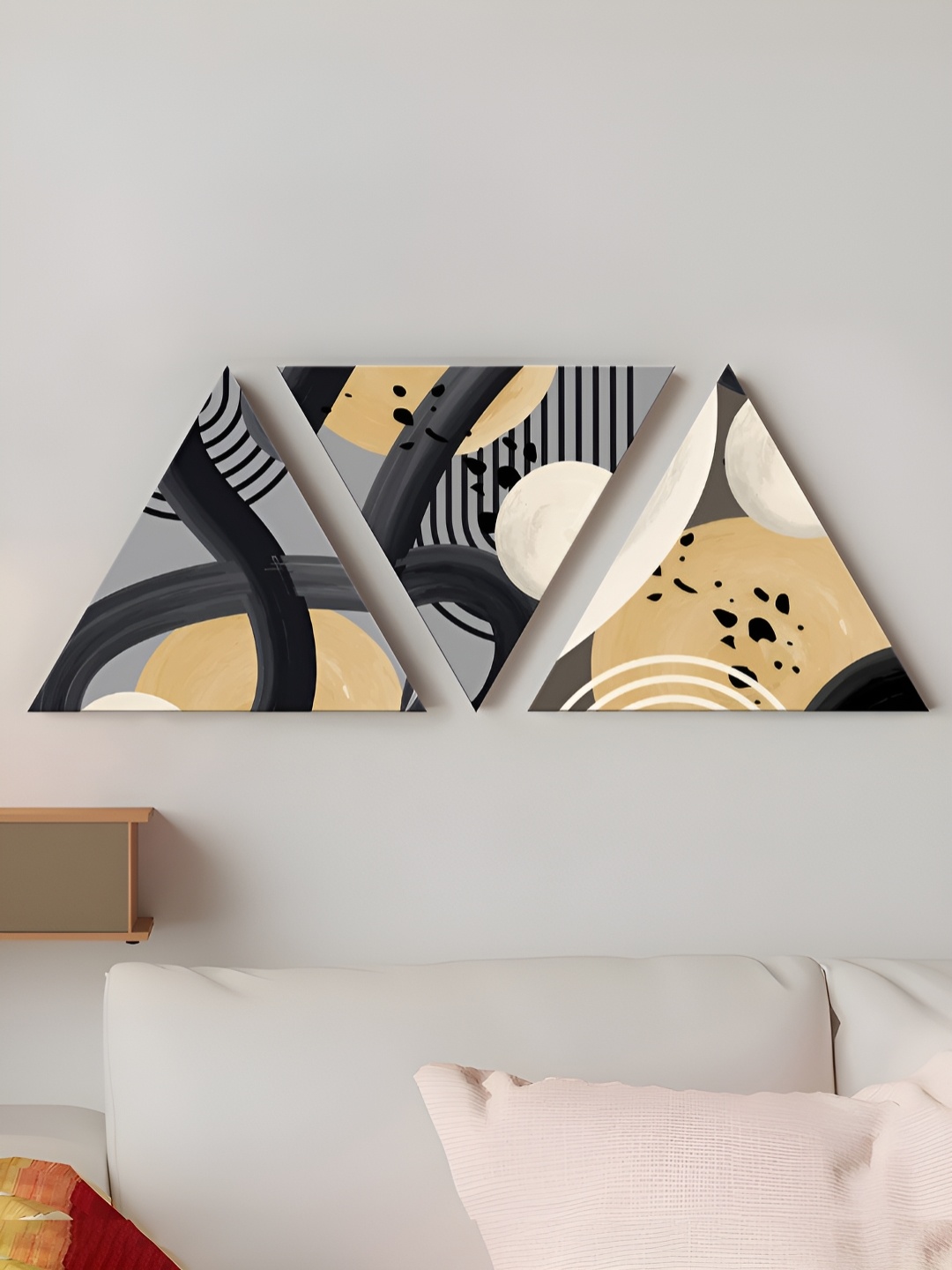 

Art Street Black & Brown 3 Pieces Abstract Triangle Stretched Canvas Wall Paintings