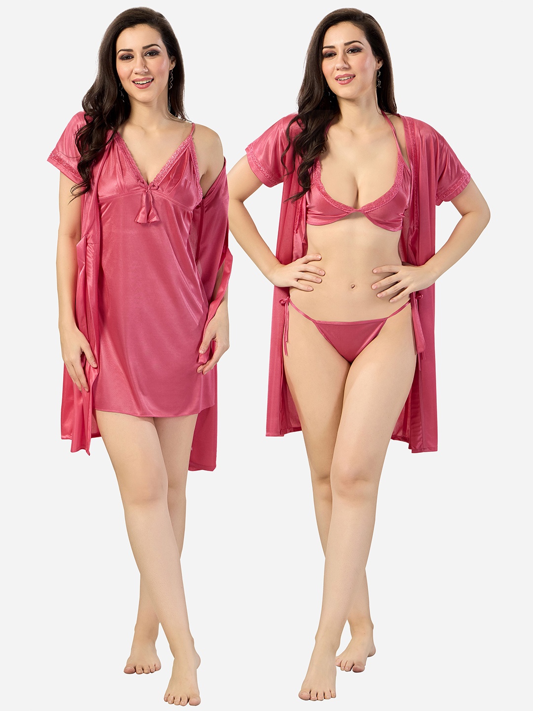 

Romaisa Women Pack of 4 Nightdress, Pink