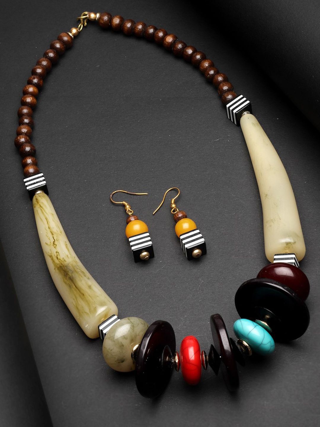 

Moedbuille Gold-Plated Tribal Design Oxidised Beaded Bohemian Jewellery Set