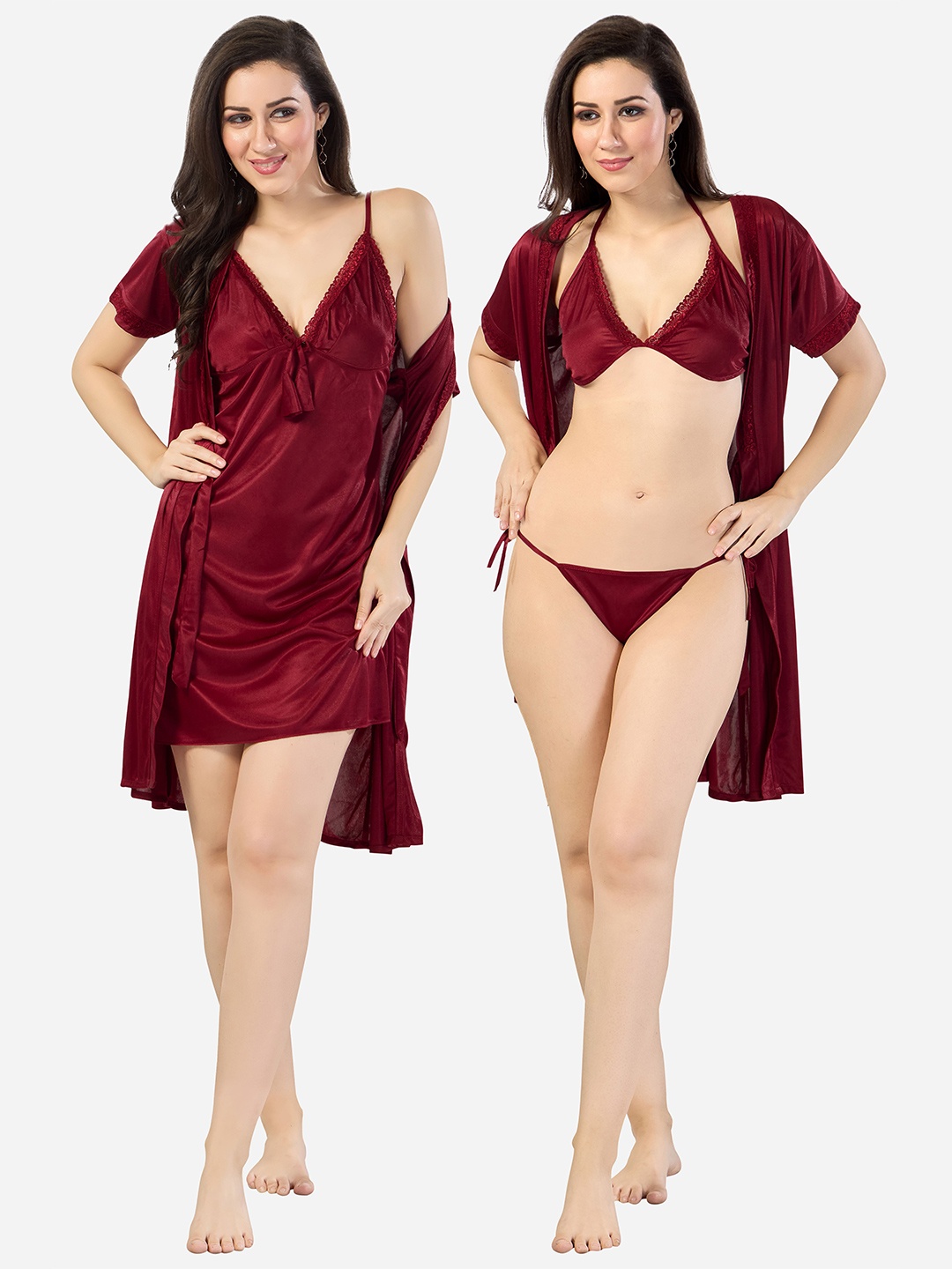 

Romaisa Women V-Neck Sweat Nightdress, Maroon