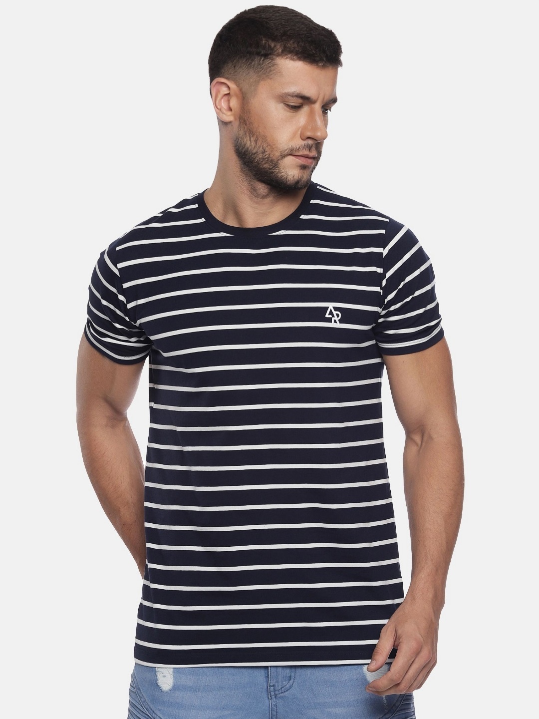 

ADRO Men Striped Cotton T-shirt, Navy blue