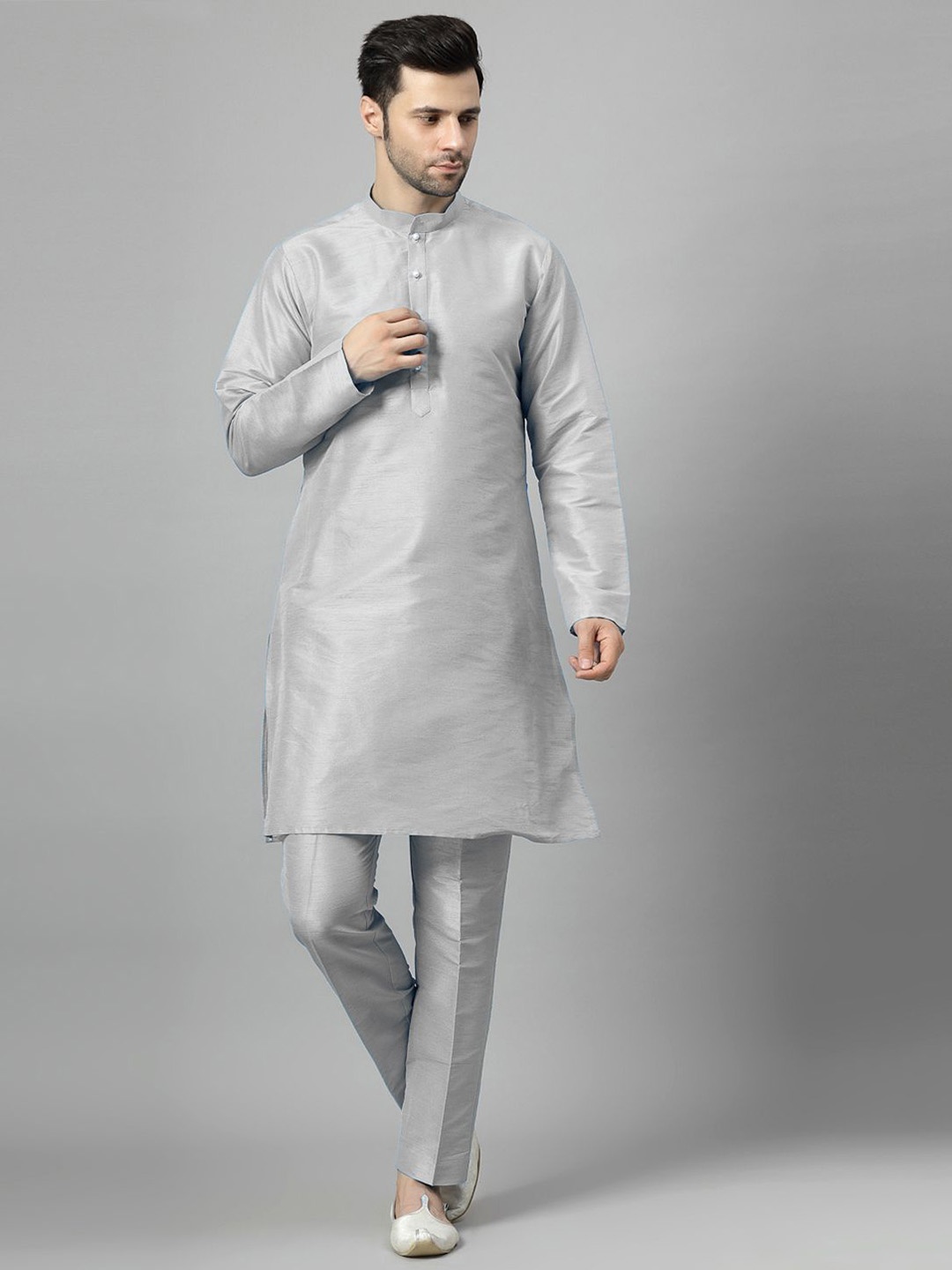 

Utsav Fashion Mandarin Collar Straight Kurta With Trousers, Grey