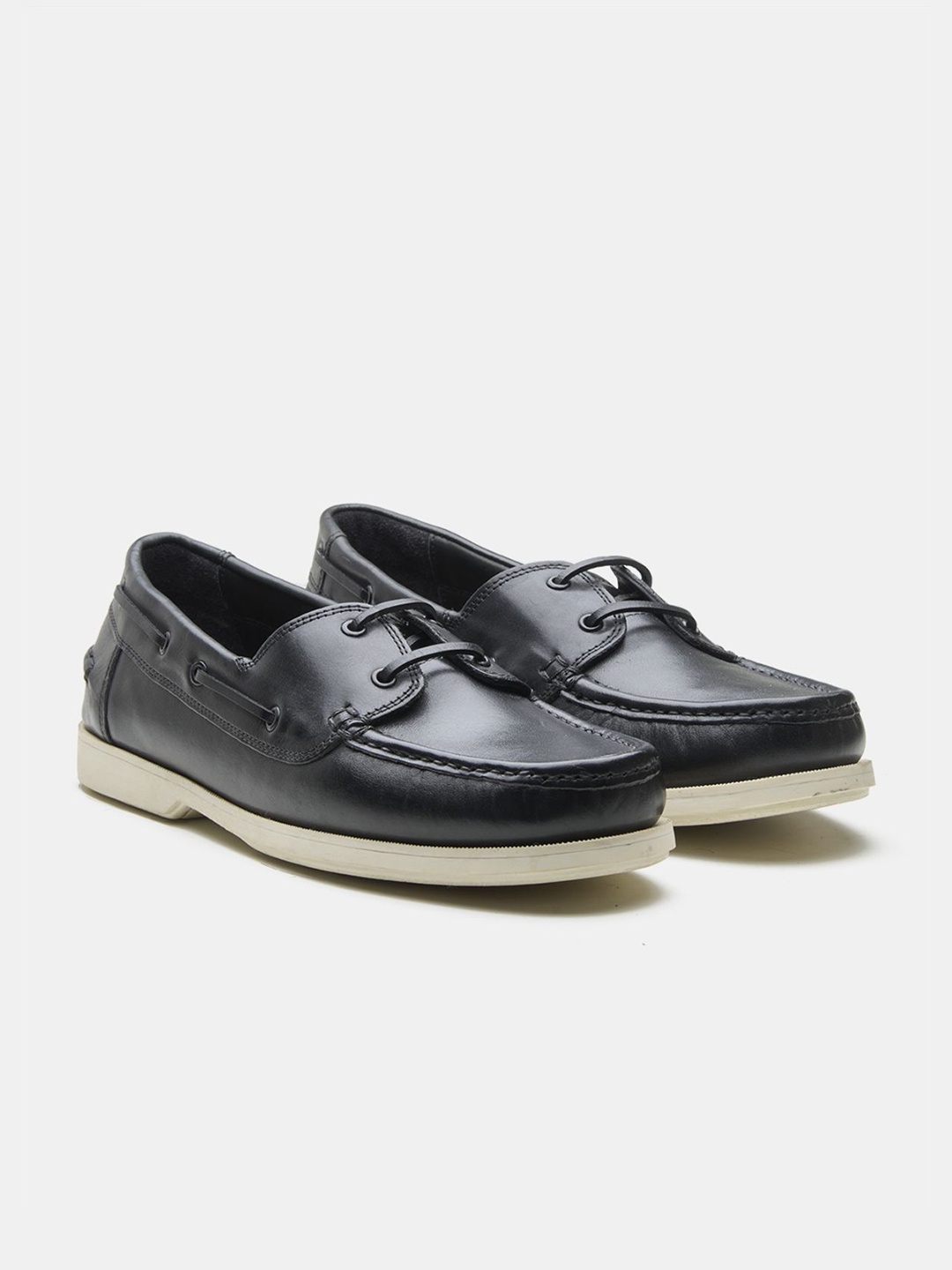 

KOZASKO Men Lace-Ups Leather Boat Shoes, Black