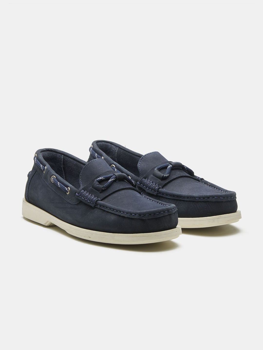 

KOZASKO Men Square Toe Nubuck Boat Shoes, Navy blue