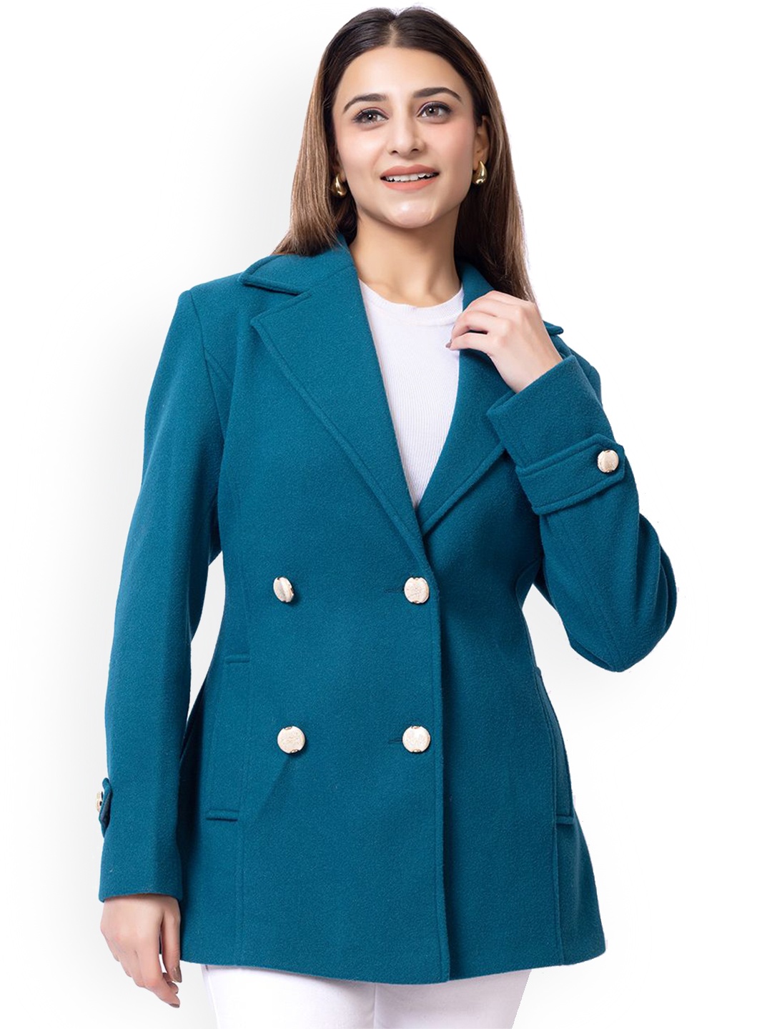 

Club York Women Single Breasted Overcoat, Teal