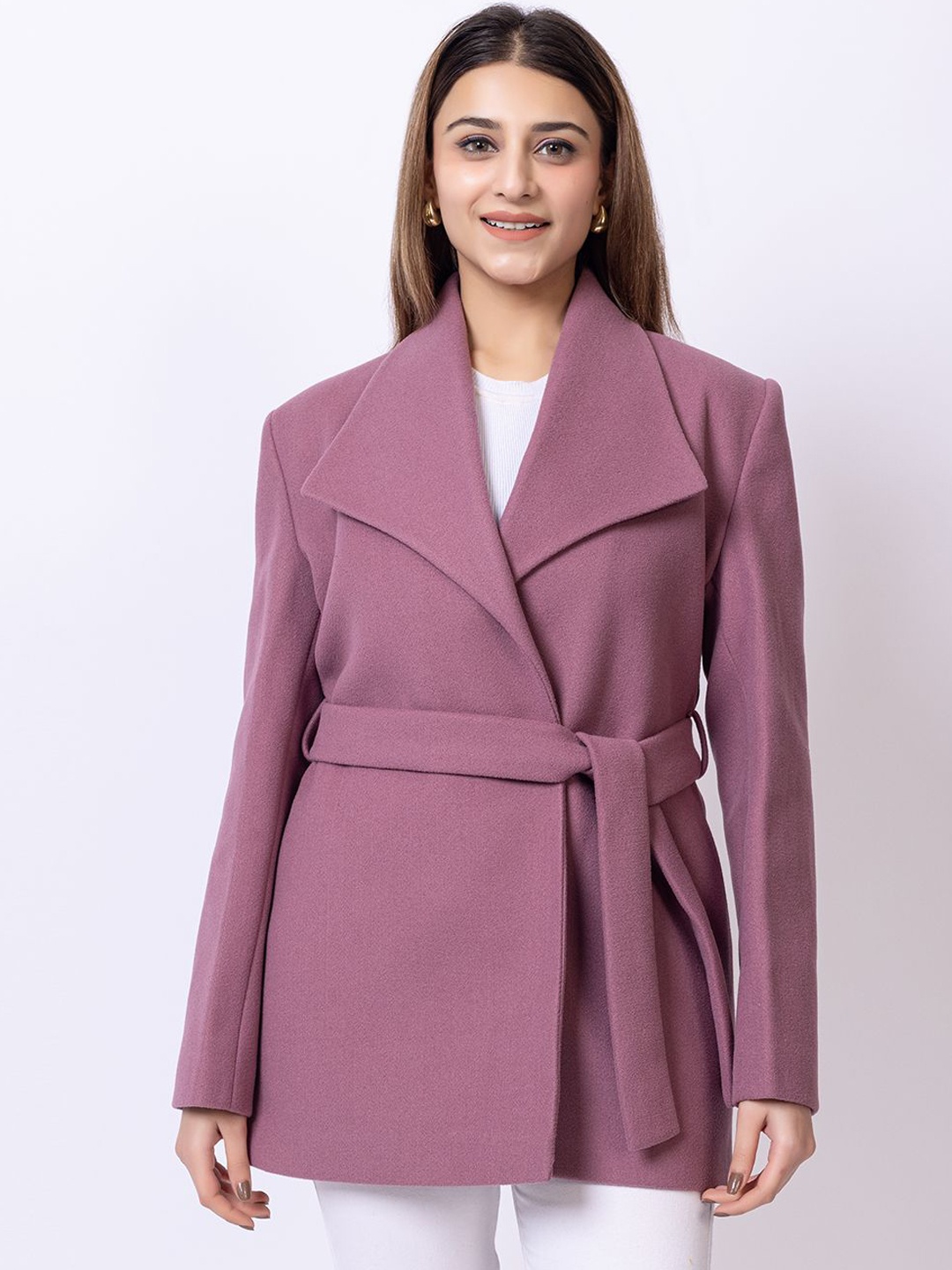 

Club York Women Spread Collar Single-Breasted Overcoat, Pink