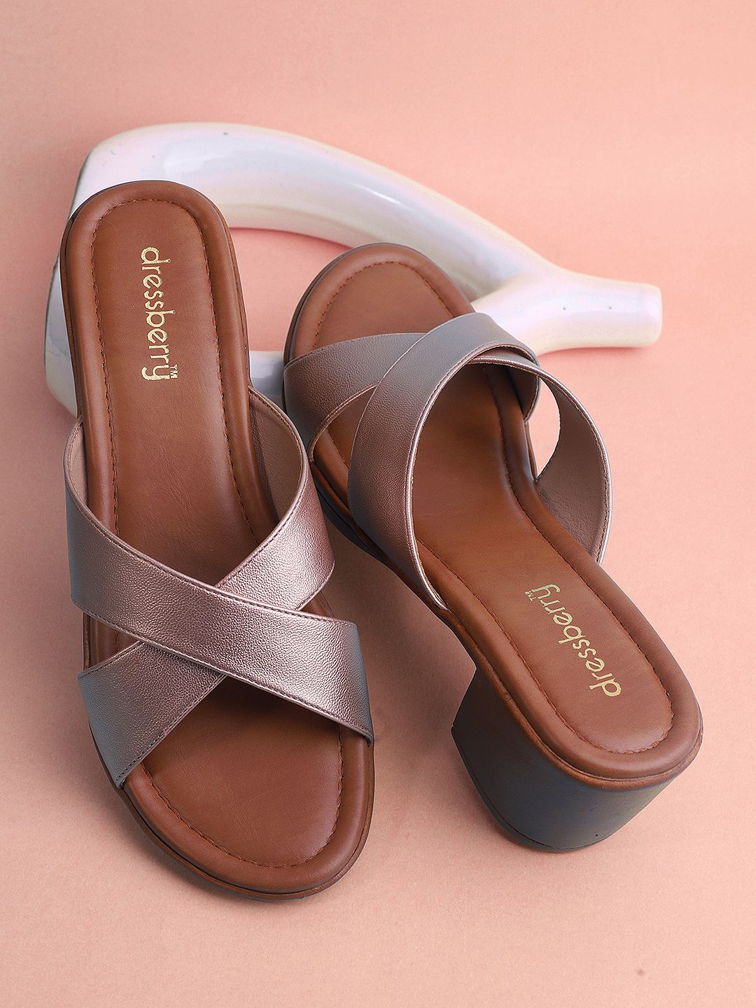 

DressBerry Women Textured Comfort Sandals, Brown
