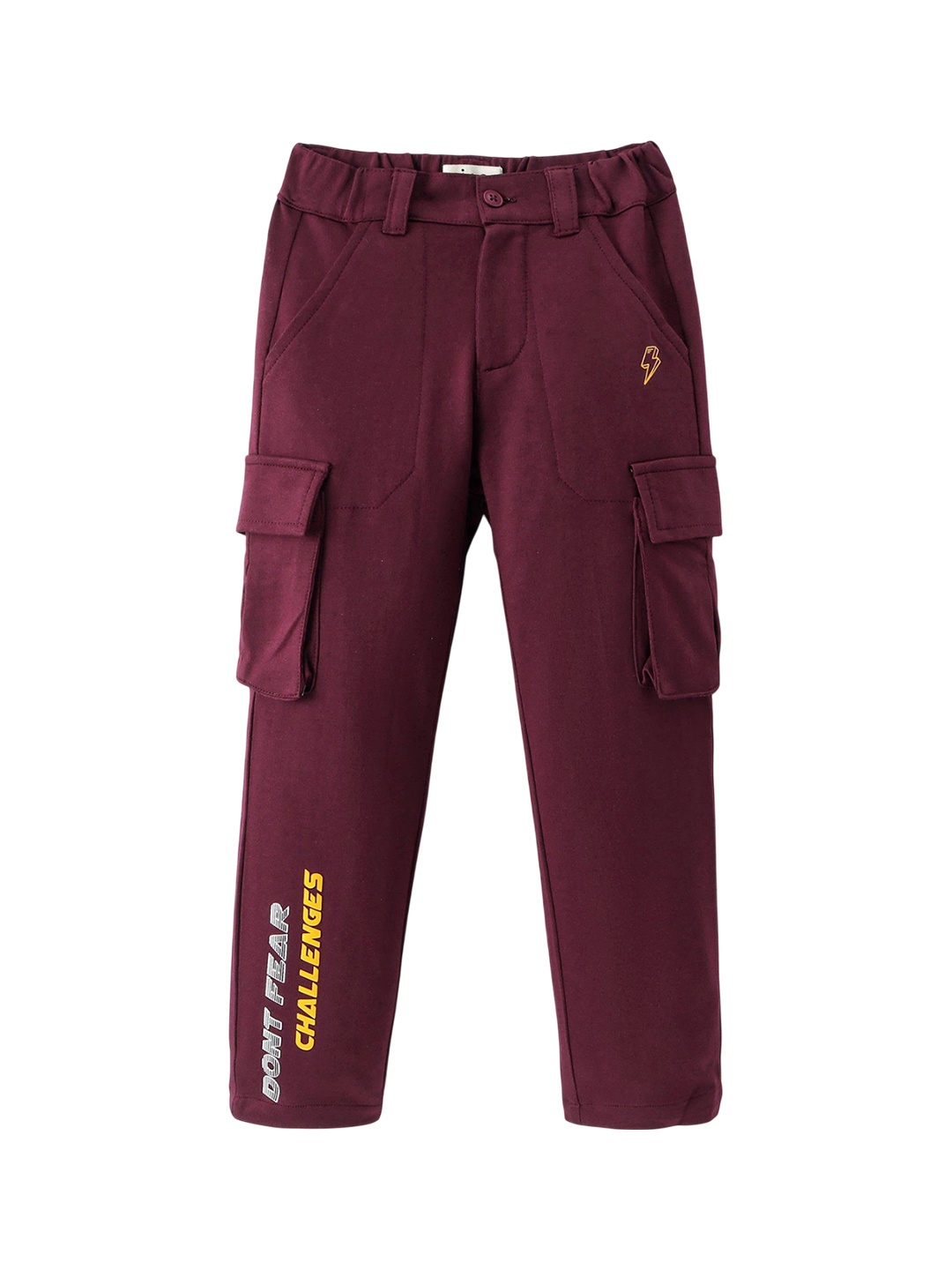 

ARIAS By LARA DUTTA Boys Typography Printed Cotton Trouser With Cargo Pockets, Burgundy