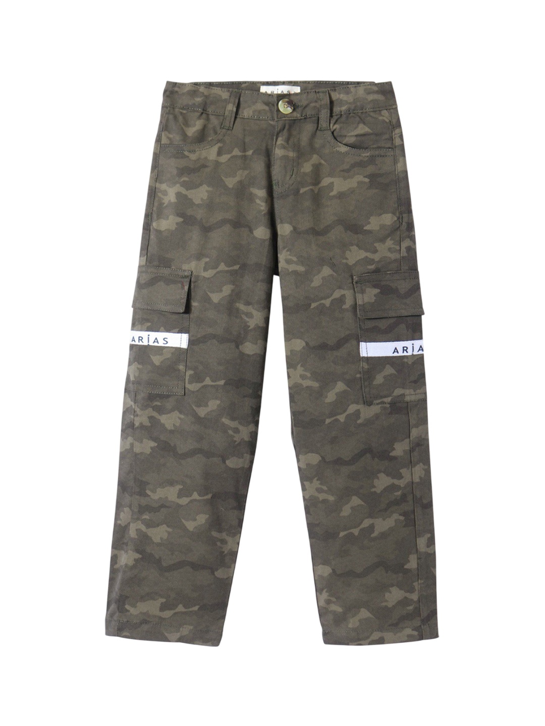 

ARIAS By LARA DUTTA Boys Camouflage Printed Cotton Cargos Trousers, Green