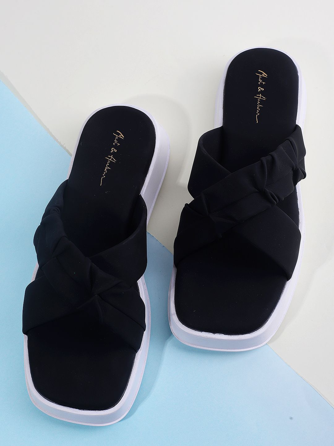 

Mast & Harbour Women Open Toe Flats with Bows, Black