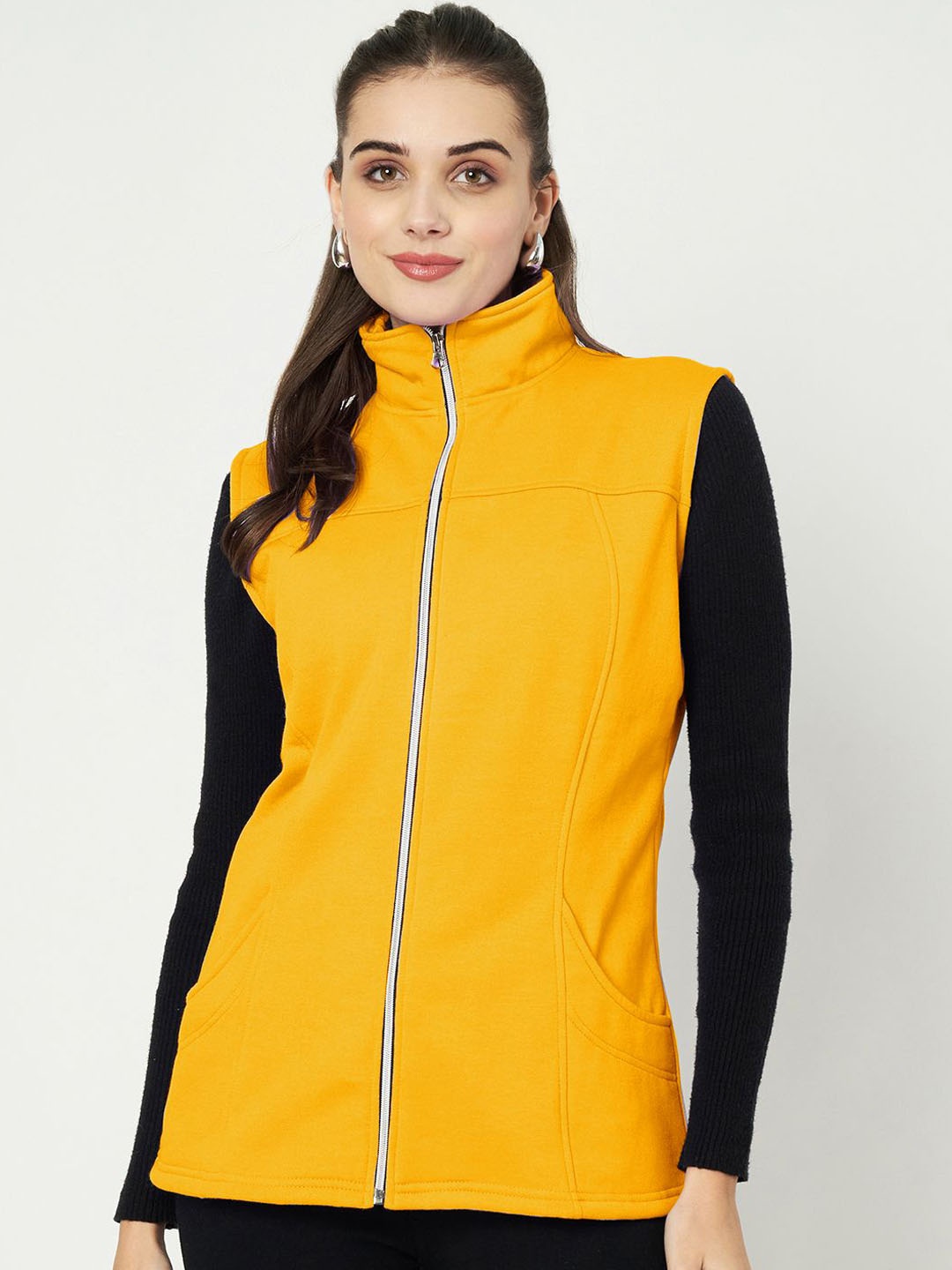 

BRINNS Women Solid Mock Collar Tailored Jacket, Mustard