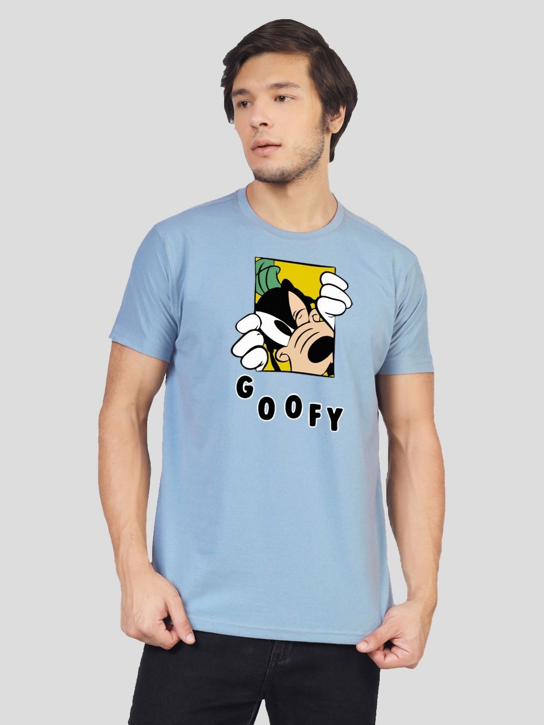 

Greylongg Men Goofy Graphic Printed Round Neck Cotton T-shirt, Blue