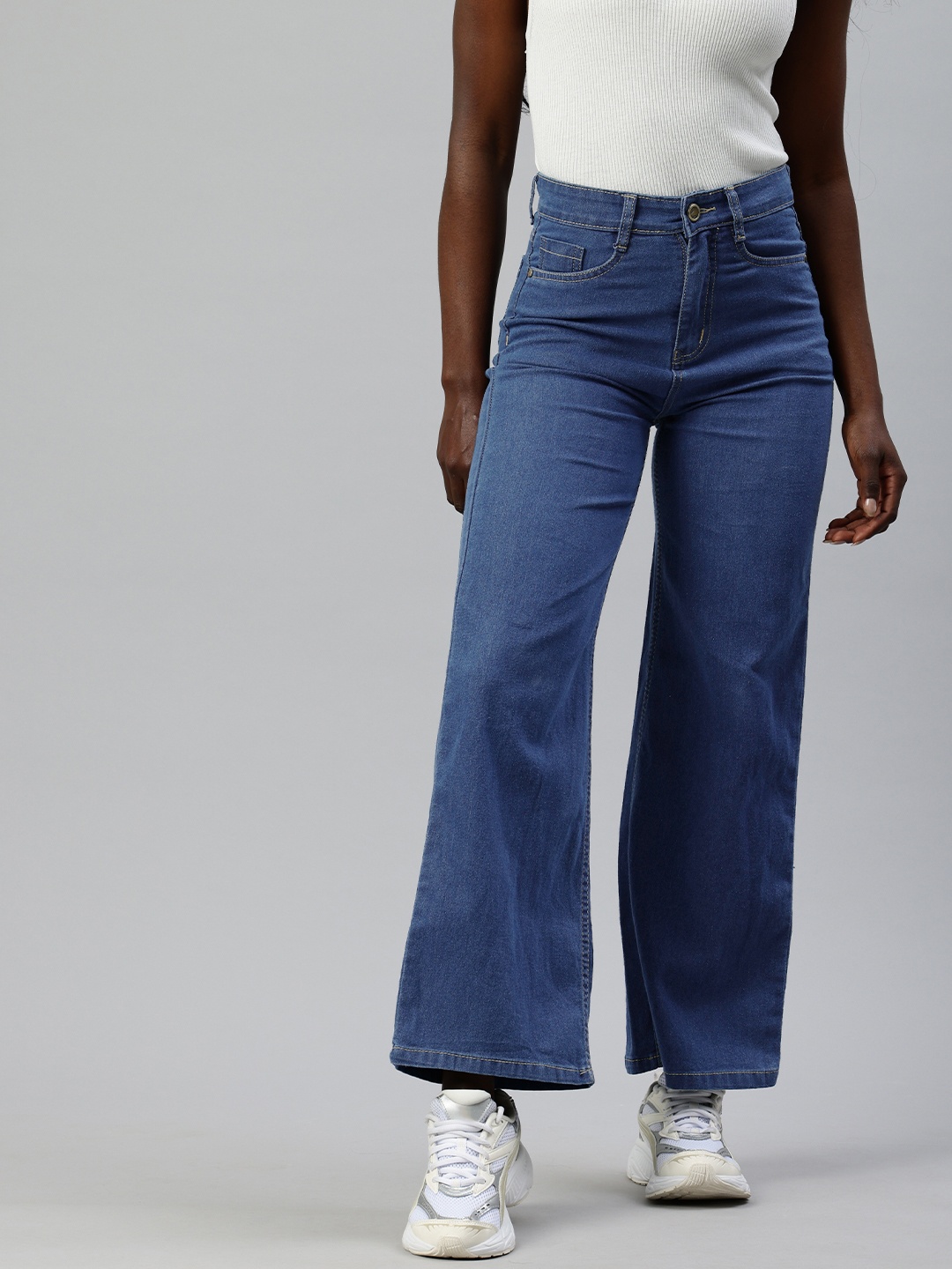 

ADBUCKS Women Wide Leg High-Rise Jeans, Blue