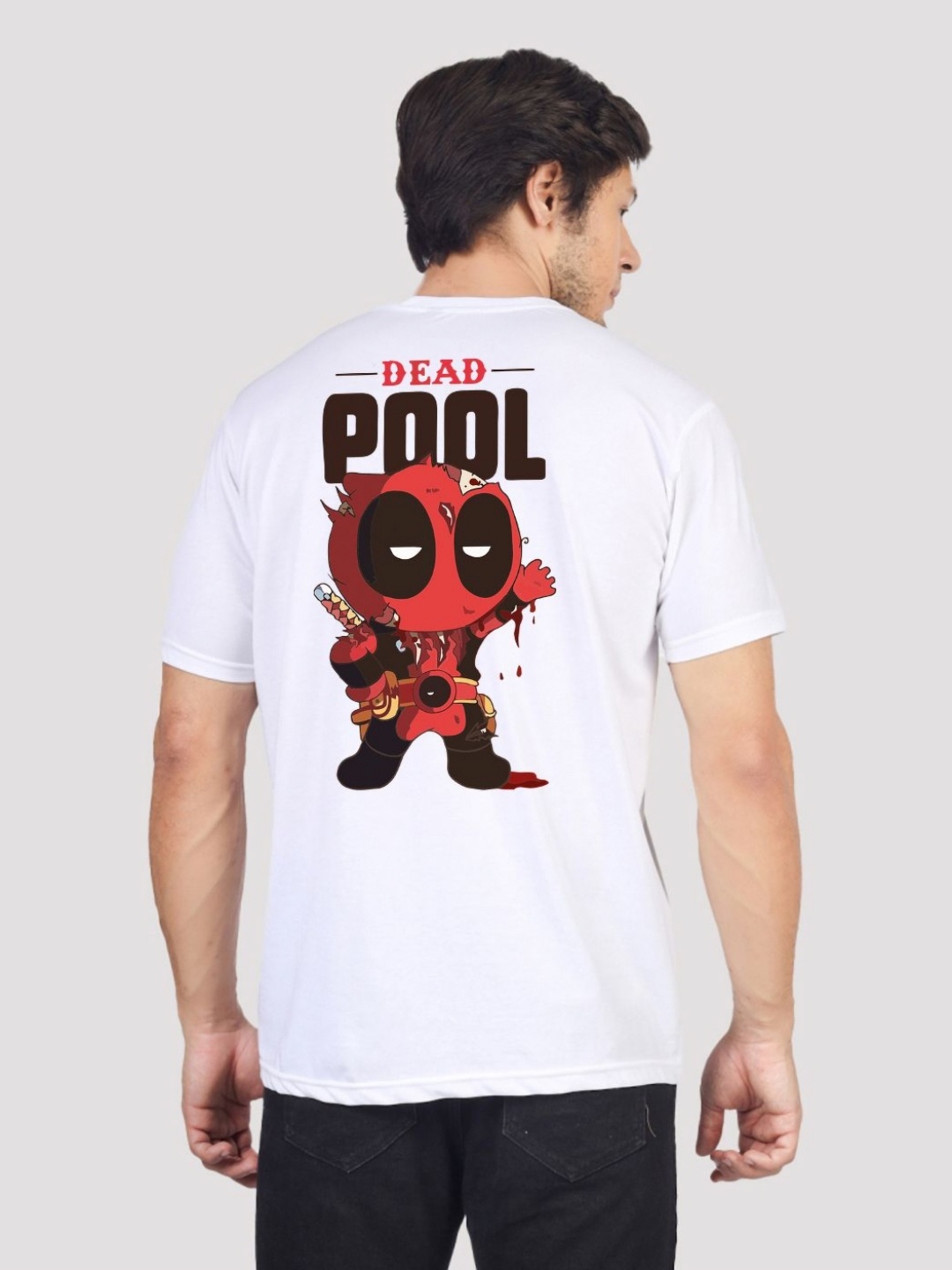 

Greylongg Men Deadpool Graphic Printed Round Neck Cotton T-shirt, White