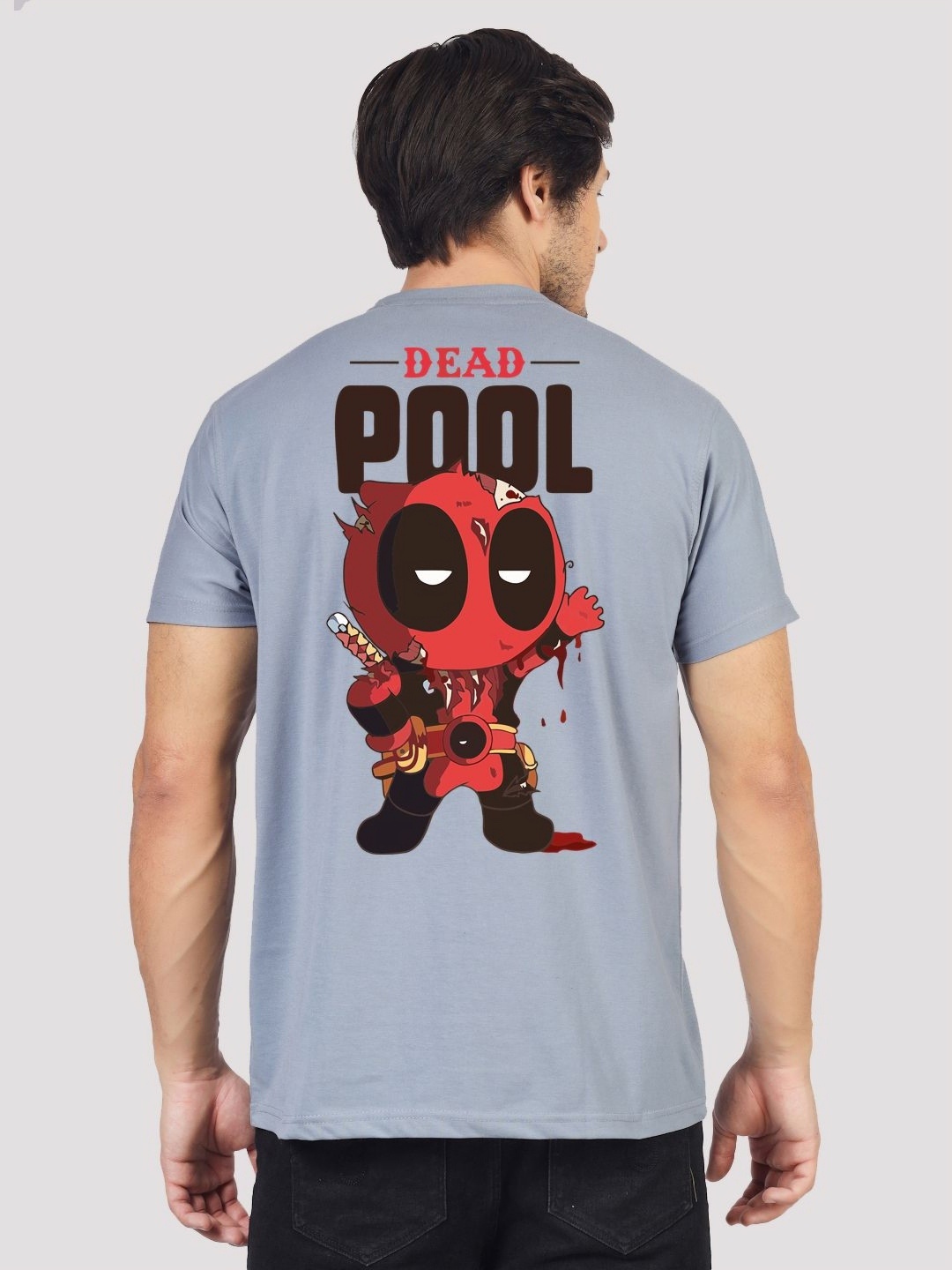 

Greylongg Men Deadpool Graphic Printed Round Neck Cotton T-shirt, Grey