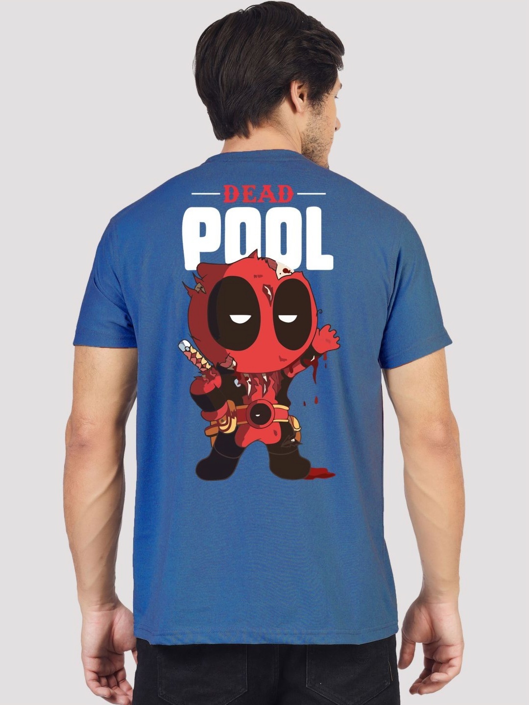 

Greylongg Men Deadpool Graphic Printed Round Neck Cotton T-shirt, Blue