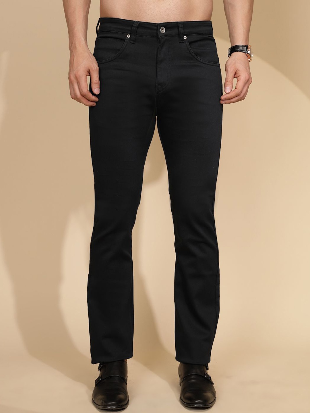 

Global Republic Men Smart Straight Fit High-Rise Trousers, Black