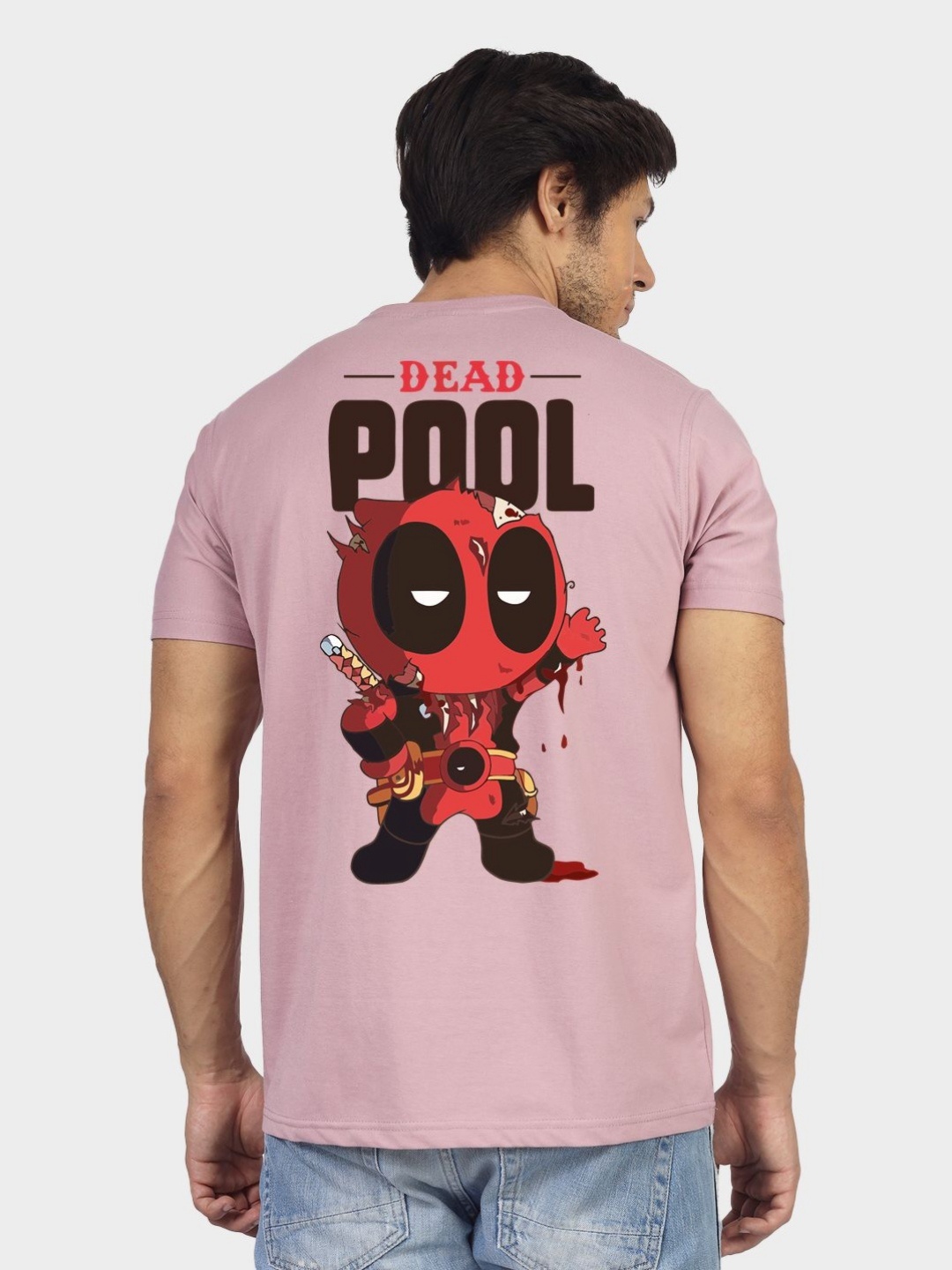 

Greylongg Men Deadpool Graphic Printed Round Neck Cotton T-shirt, Pink