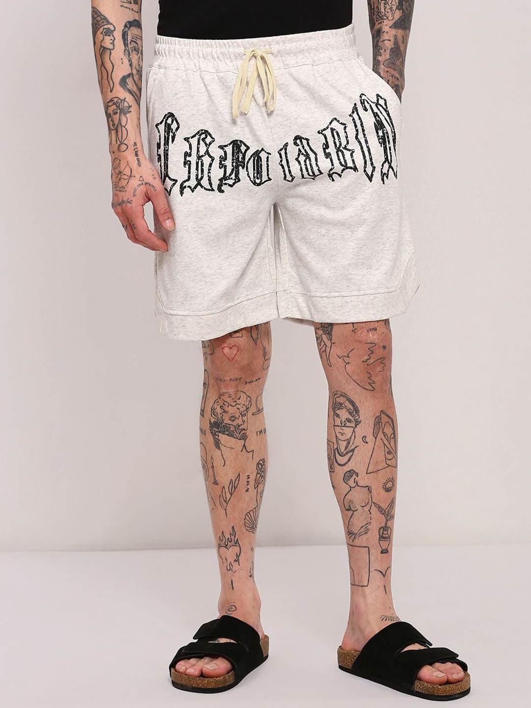 

SHOWOFF Men Typography Printed Mid-Rise Regular Fit Cotton Shorts, Off white