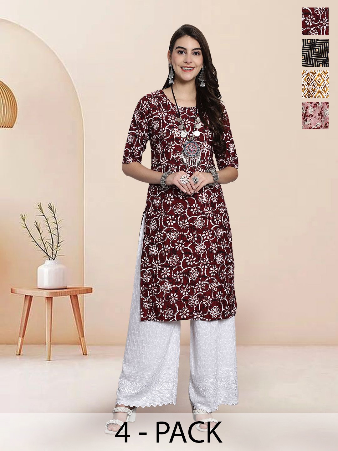 

7Threads Women Ethnic Motifs Printed Floral Crepe Kurta, Multi