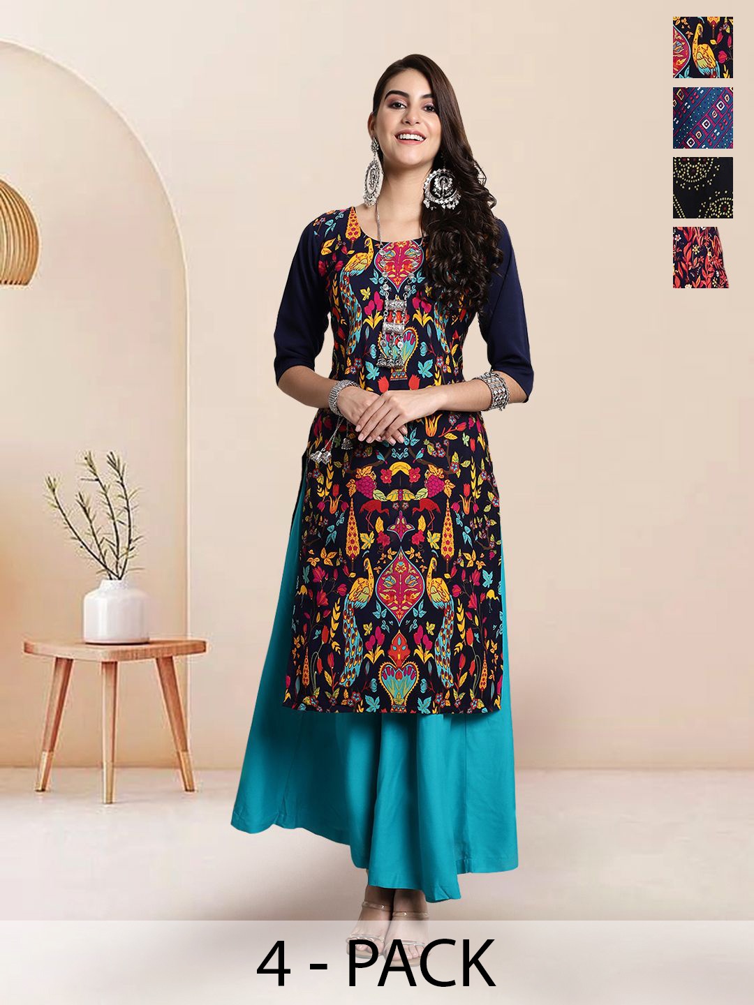 

7Threads Women Ethnic Motifs Printed Floral Crepe Kurta, Multi