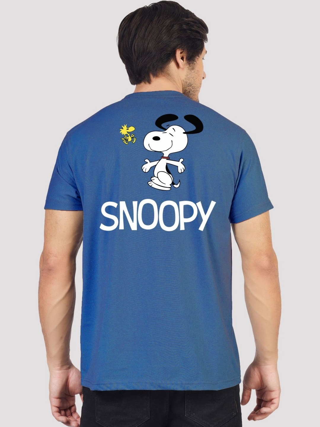 

Greylongg Men Snoopy Graphic Printed Round Neck Cotton T-shirt, Blue