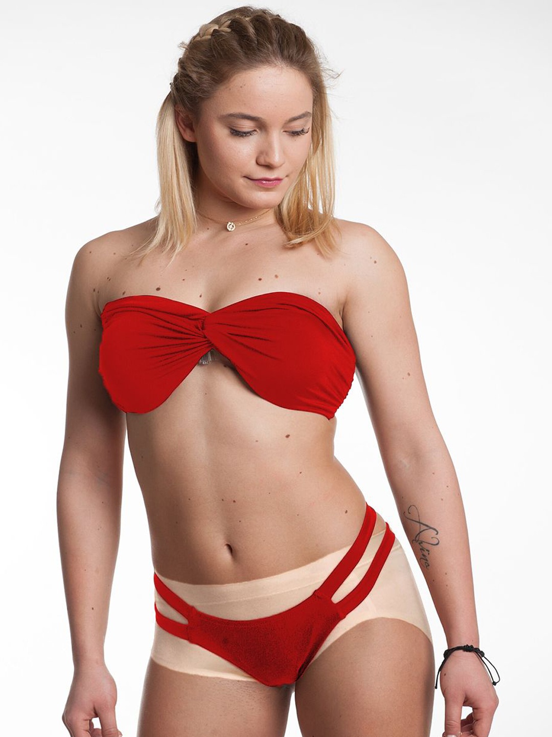

KRENOZ Women Strapless Swim Bikini Set, Red