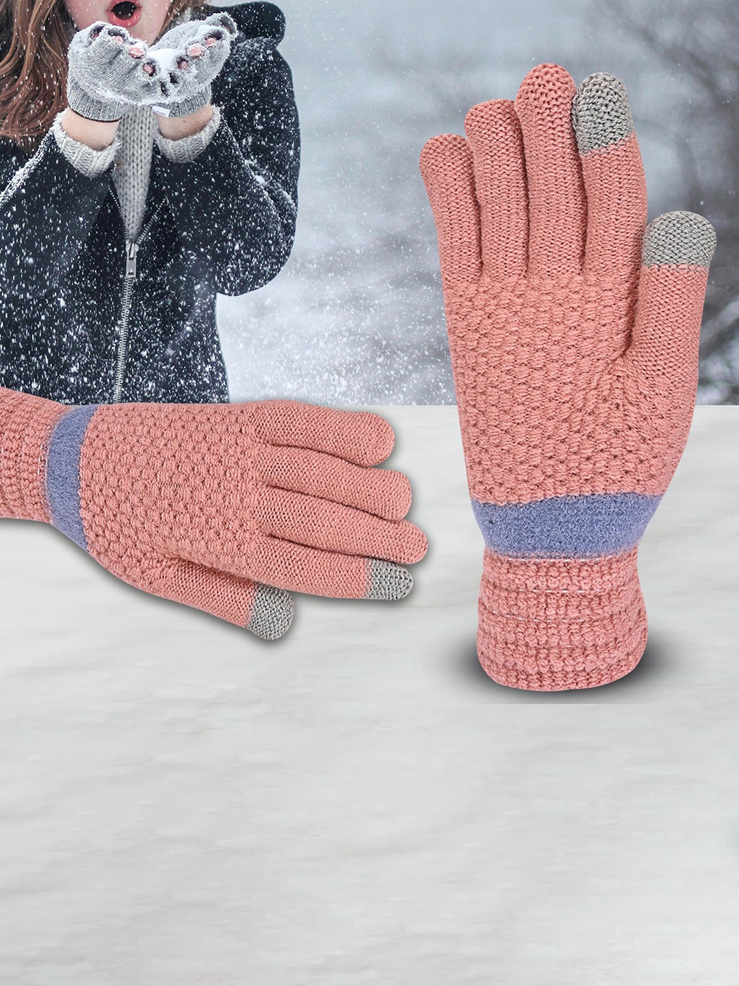 

LOOM LEGACY Women Patterned Acrylic Touchscreen Gloves, Pink