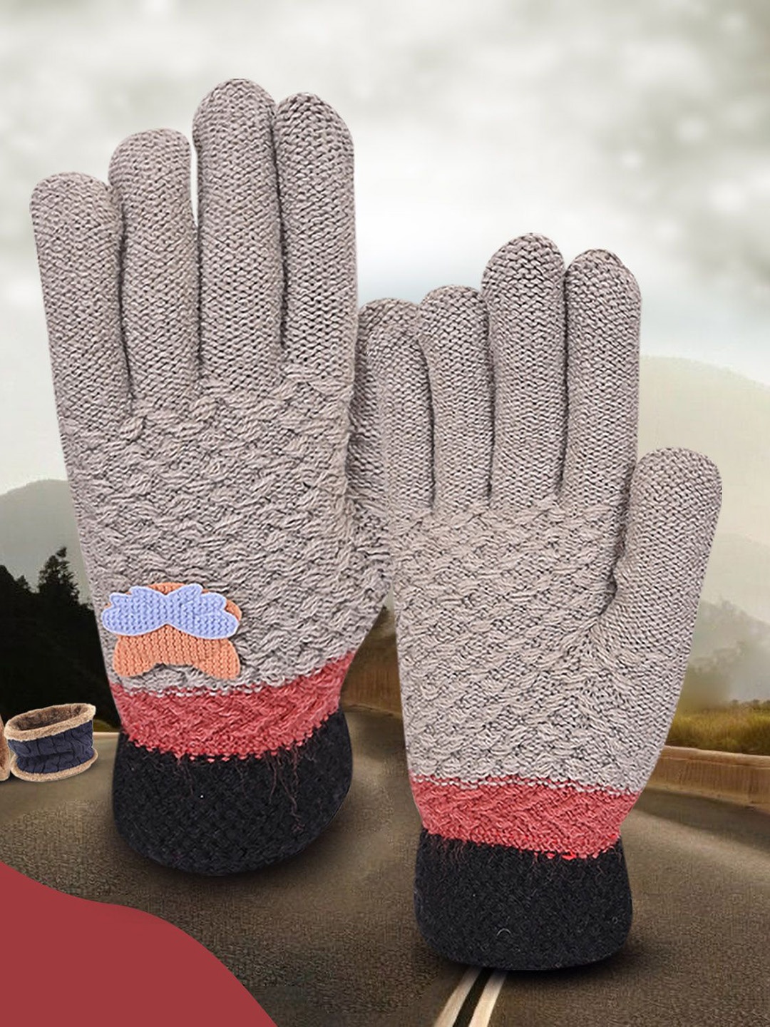 

LOOM LEGACY Women Patterned Acrylic Winter Gloves, Grey