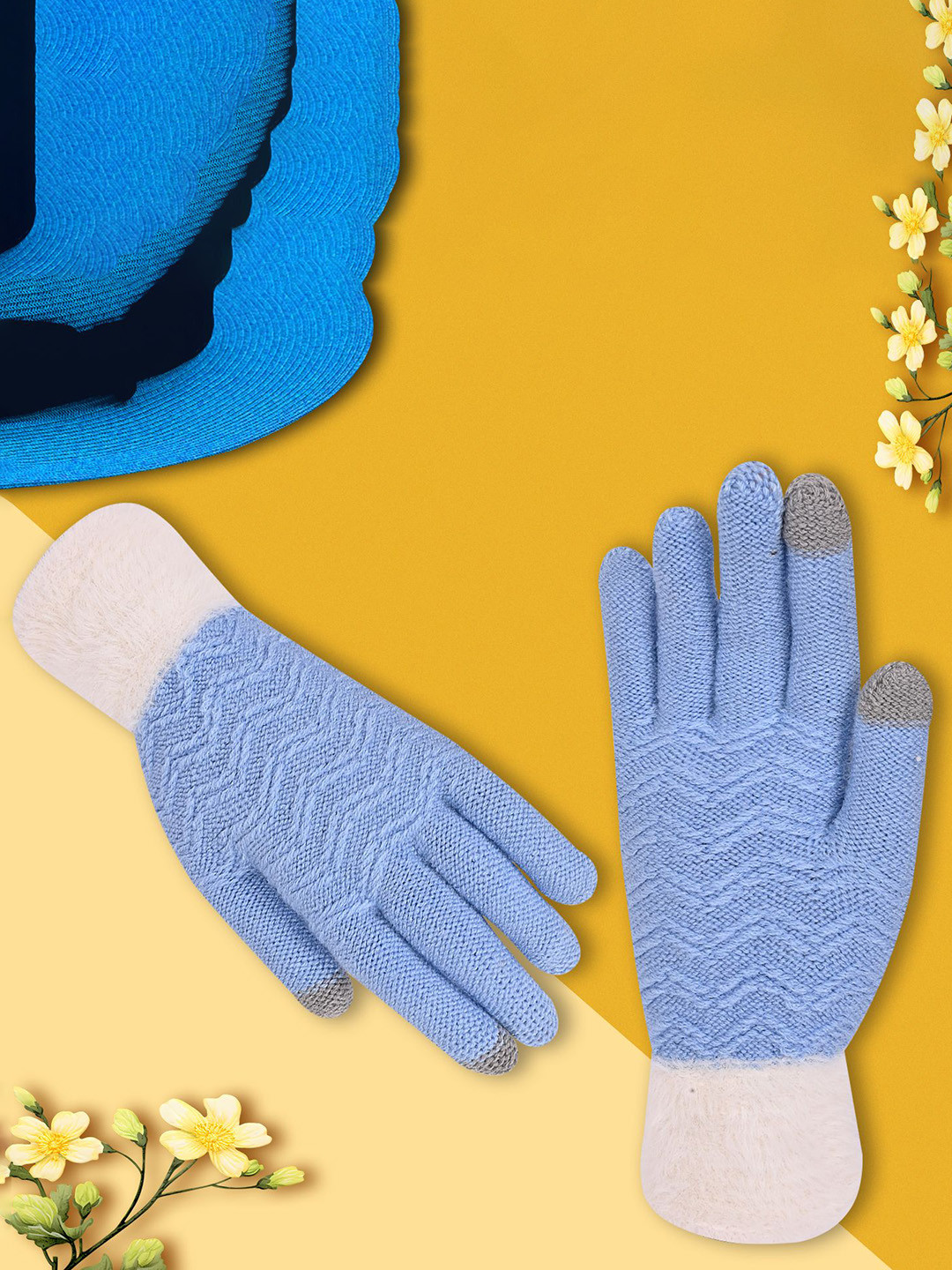 

LOOM LEGACY Women Patterned Acrylic Winter Gloves, Blue