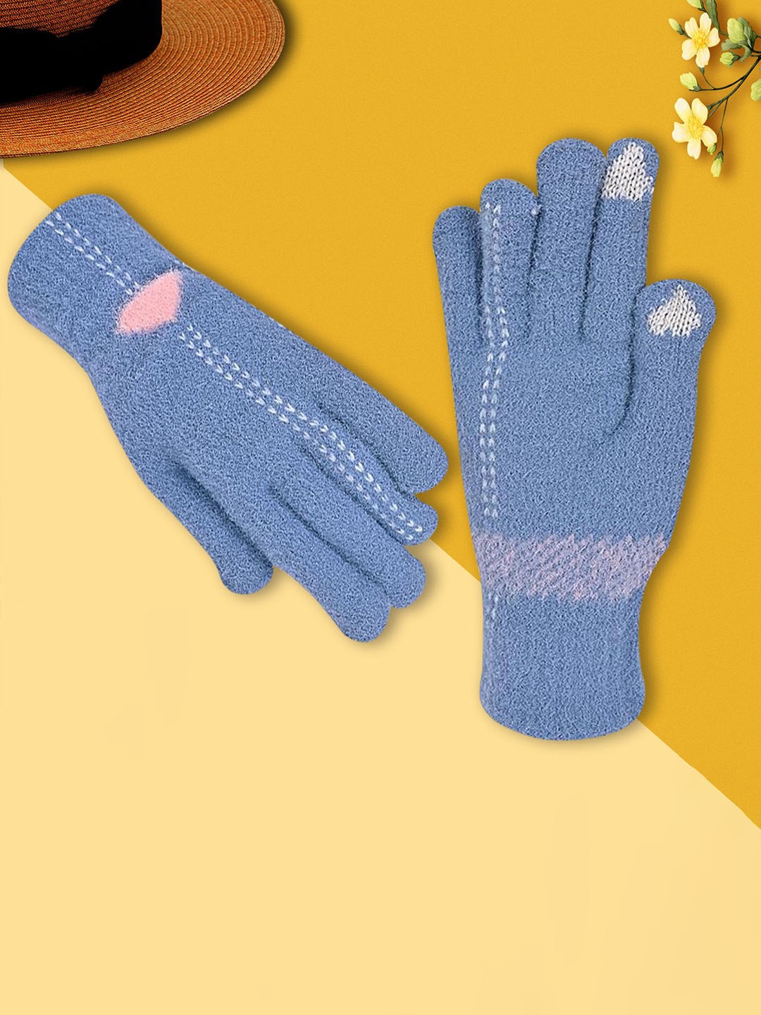 

LOOM LEGACY Women Patterned Acrylic Touchscreen Gloves, Blue