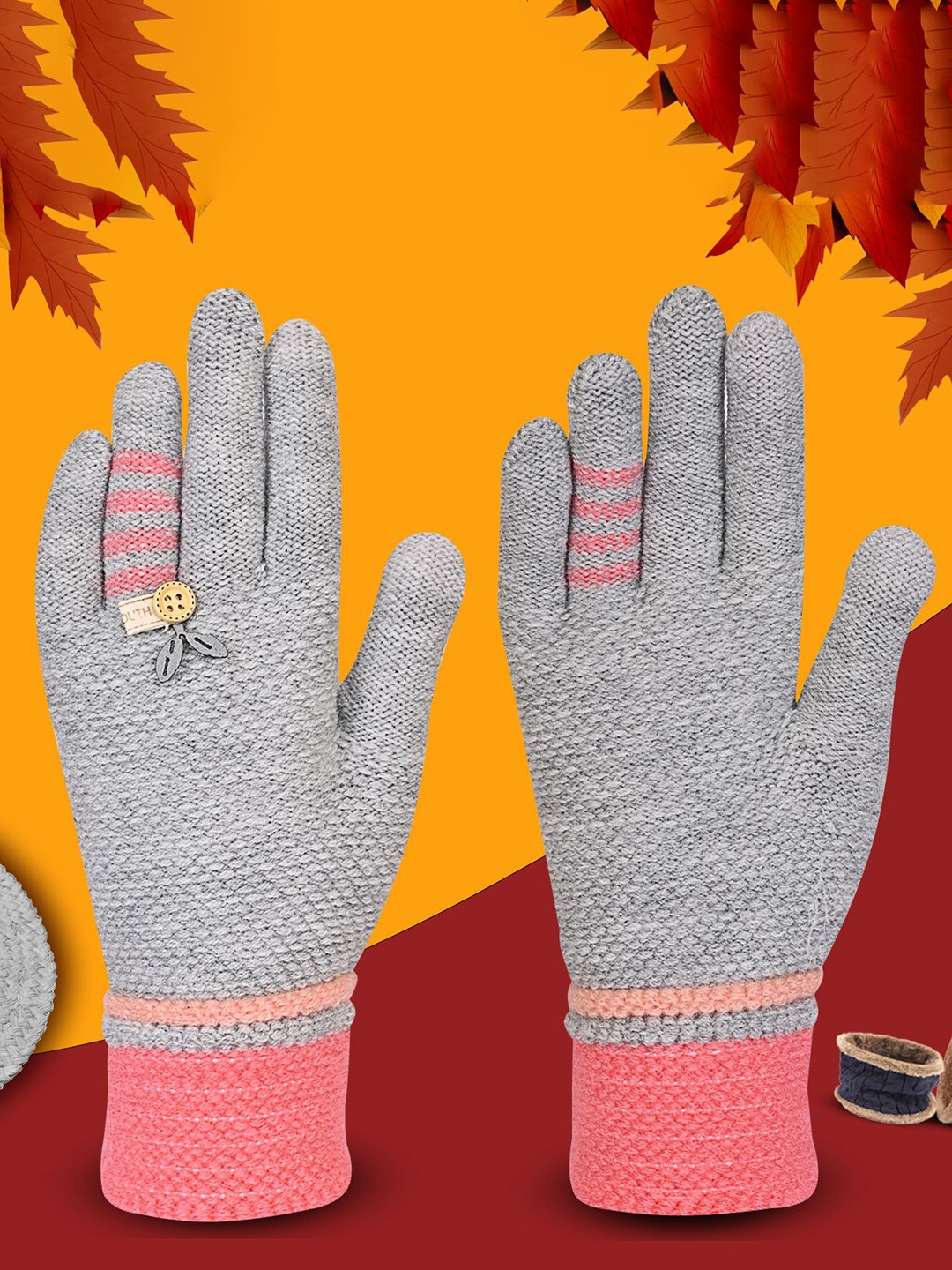 

LOOM LEGACY Women Patterned Acrylic Winter Gloves, Grey