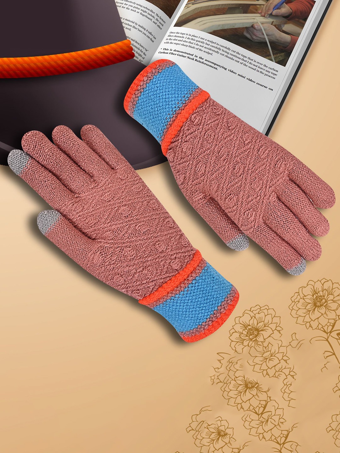 

LOOM LEGACY Women Patterned Touchscreen Woollen Gloves, Maroon
